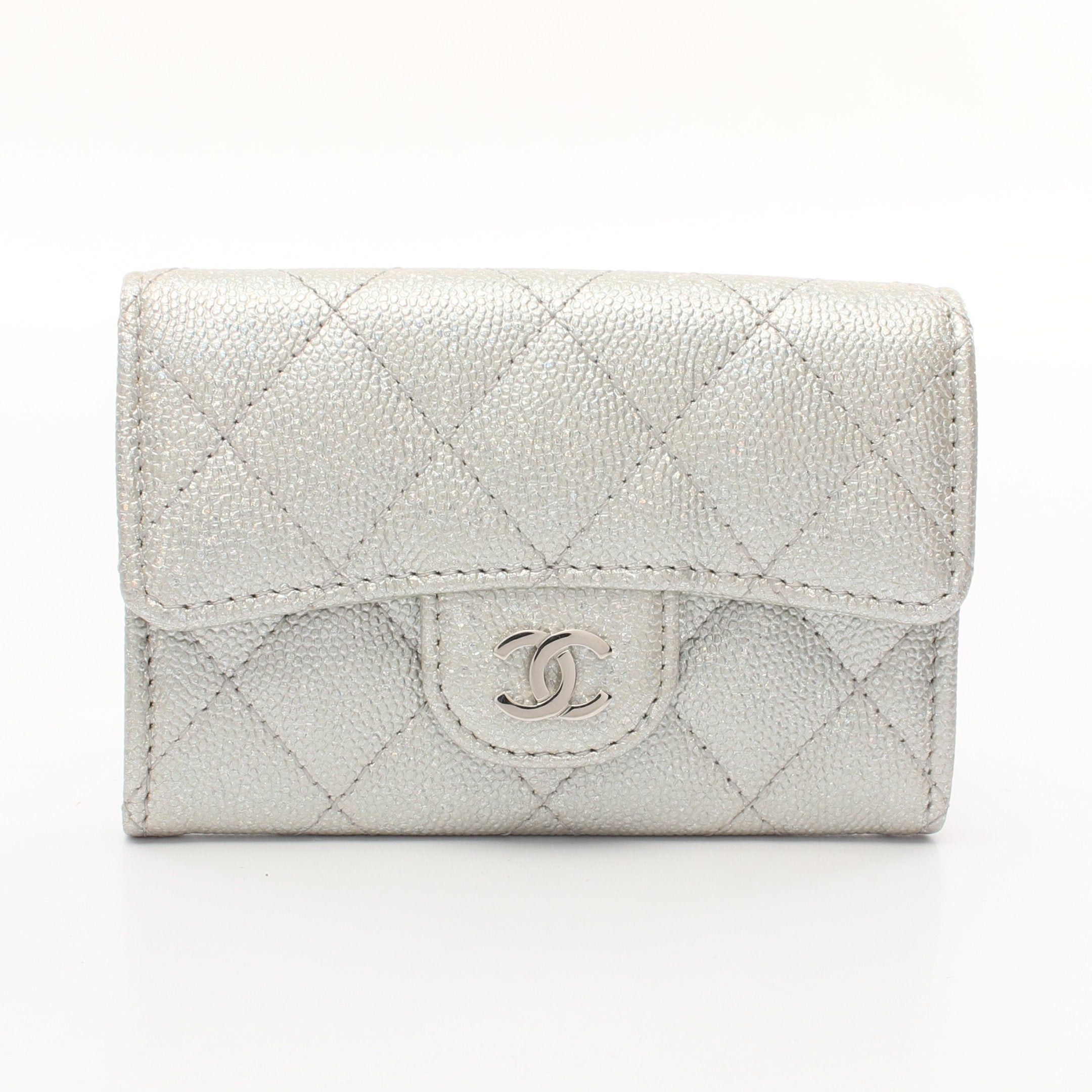 Chanel Matelasse Card Case Coin Purse Caviar Skin Silver Hardware, Women's