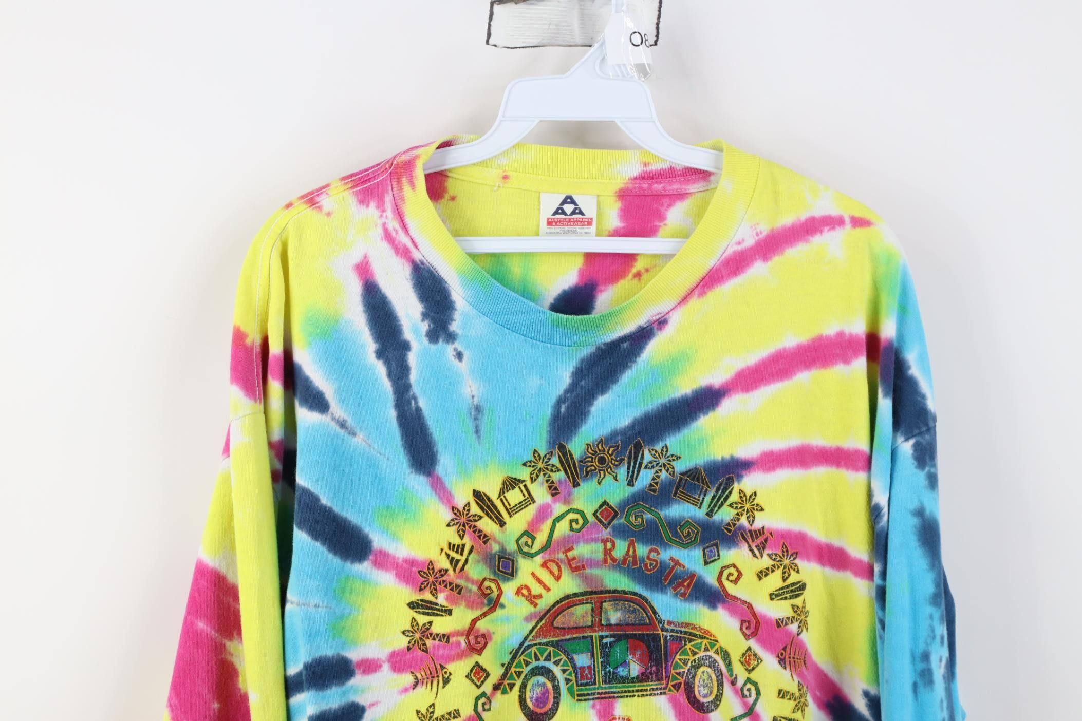 Vintage Vintage 90s Streetwear Ride Free Rainbow Tie Dye T-Shirt Size US XL / EU 56 / 4 - 2 Thumbnail