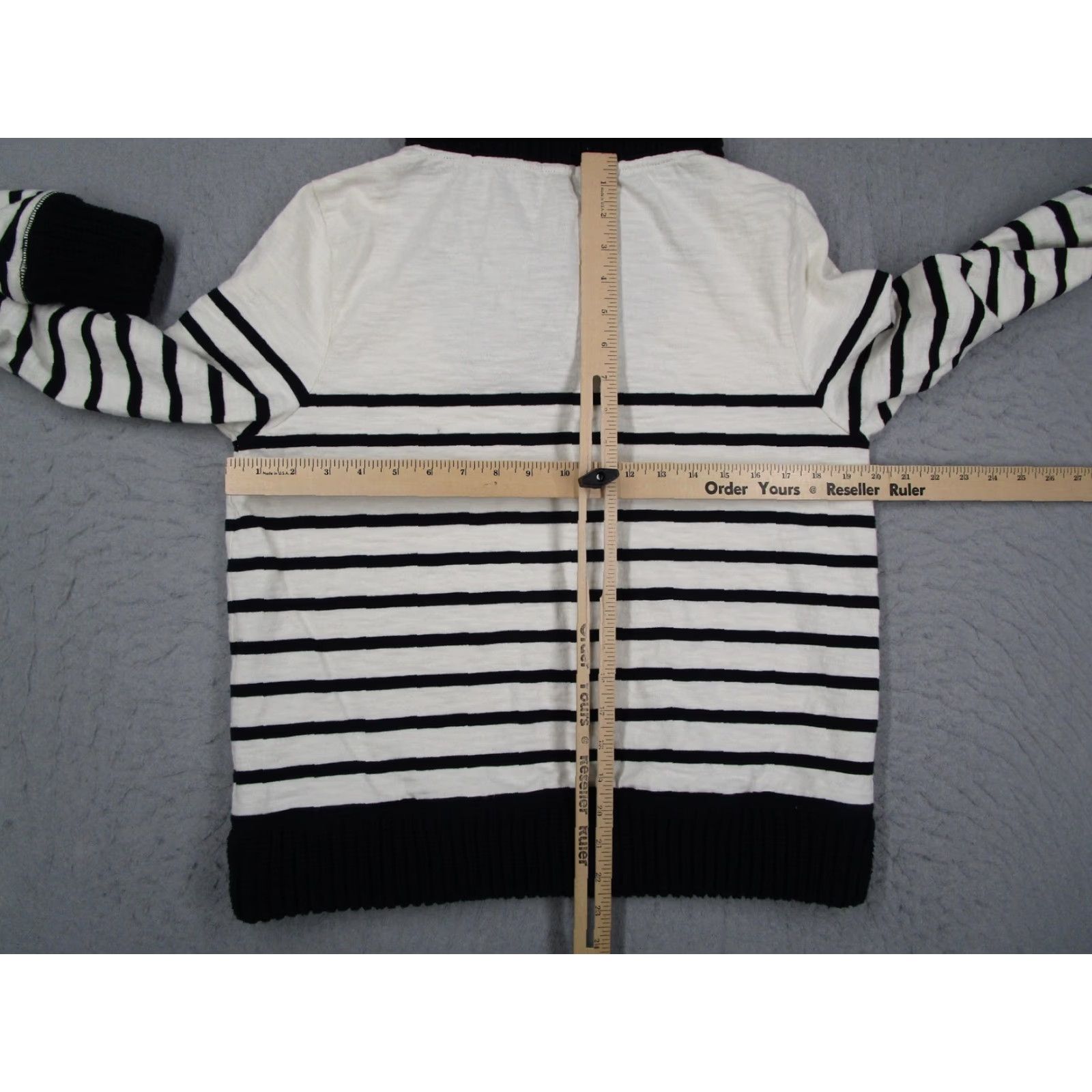 J.Crew VINTAGE? No — ignore. J.CREW Sweater Womens Large Black White Striped Shawl Collar Cotton Pullover Size L / US 10 / IT 46 - 5 Thumbnail