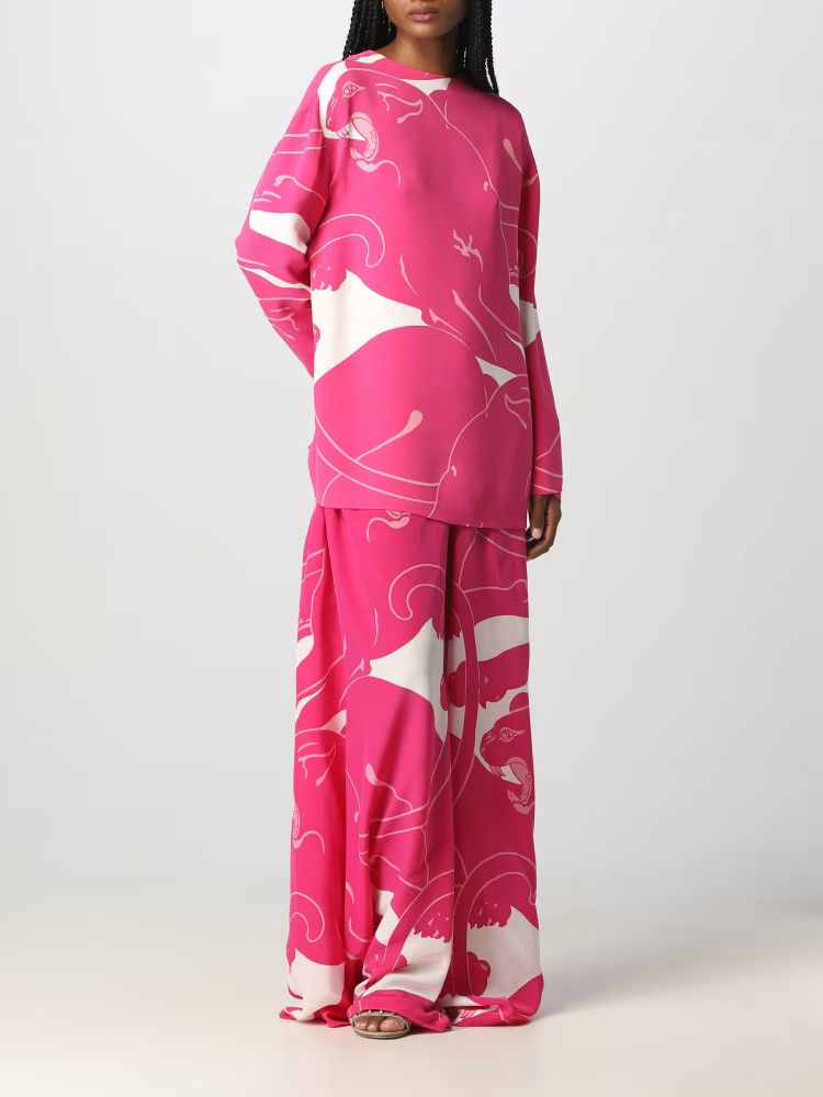 Valentino o1y0326 Blouse in Fuchsia/White Size M / US 6-8 / IT 42-44 - 2 Thumbnail