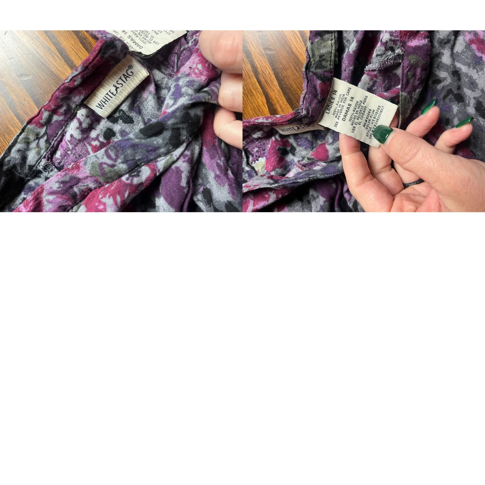 Vintage VINTAGE White Stag Skirt Womens 14 Midi A-Line Floral Gray Purple Lined Casual Fall Spring Summer Inch Size 36" / US 14 / IT 50 - 8 Thumbnail