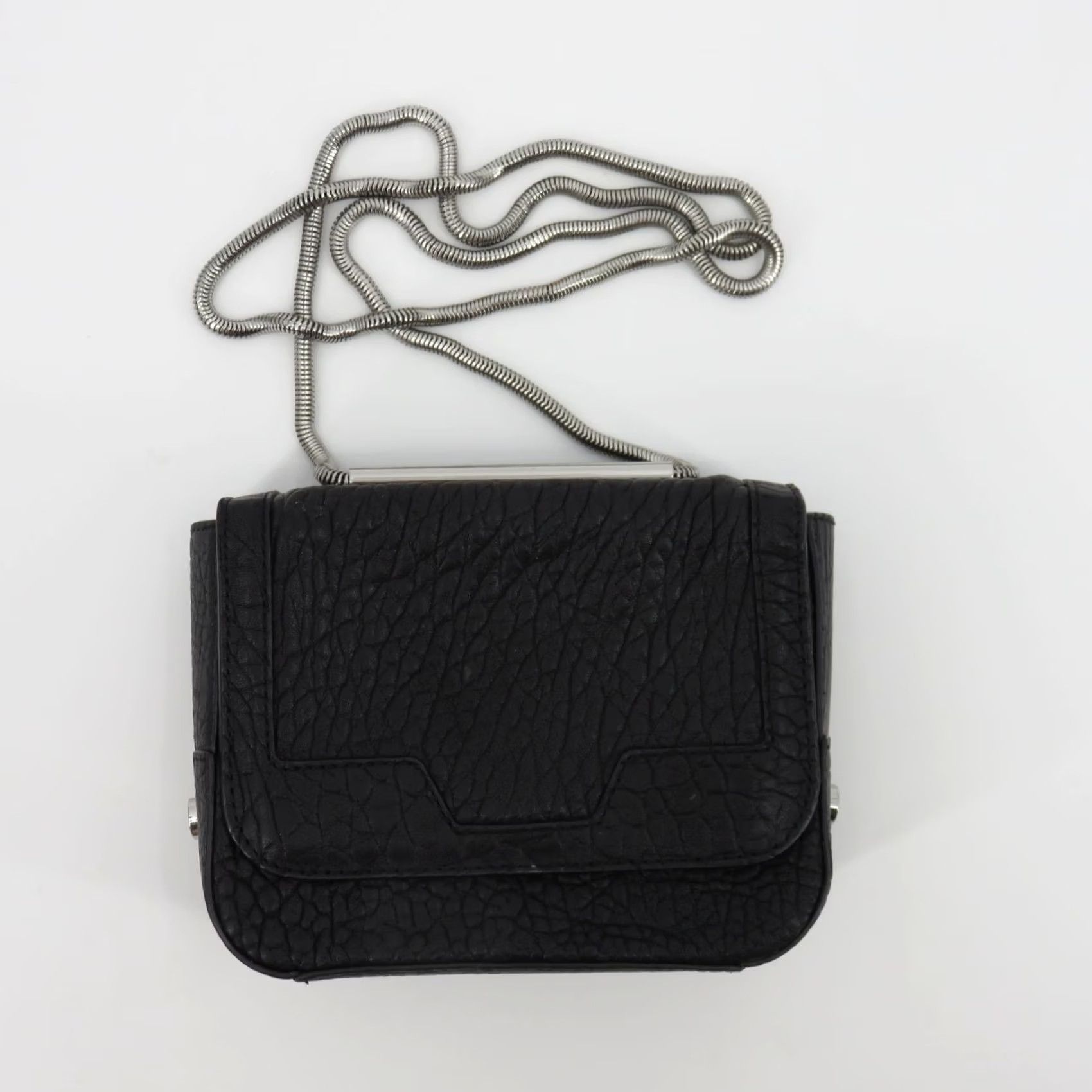 Sandro Sandro Black Leather Crossbody Purse Bag Silver Tone Metal Chain Strap Women Size ONE SIZE - 4 Thumbnail