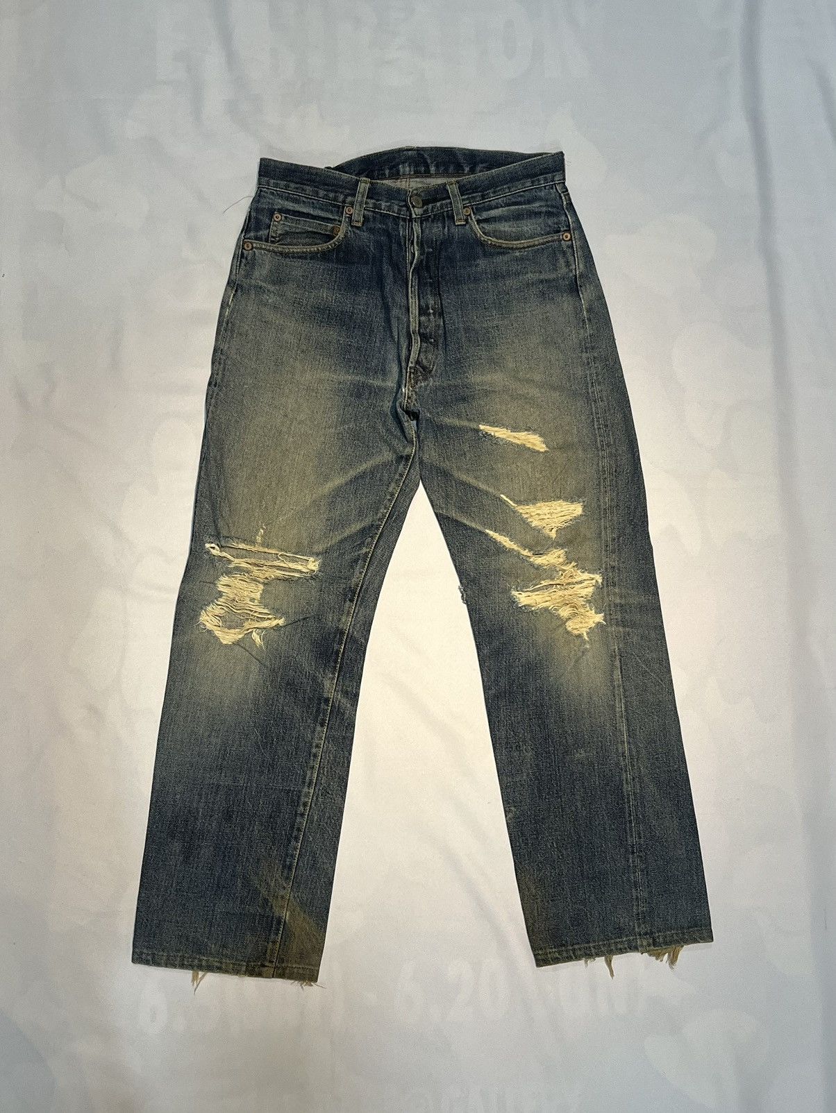 Japanese Brand Vintage Studio D’Artisan Denim Selvage Trashed Jeans Flare Size US 30 / EU 46 - 1 Thumbnail