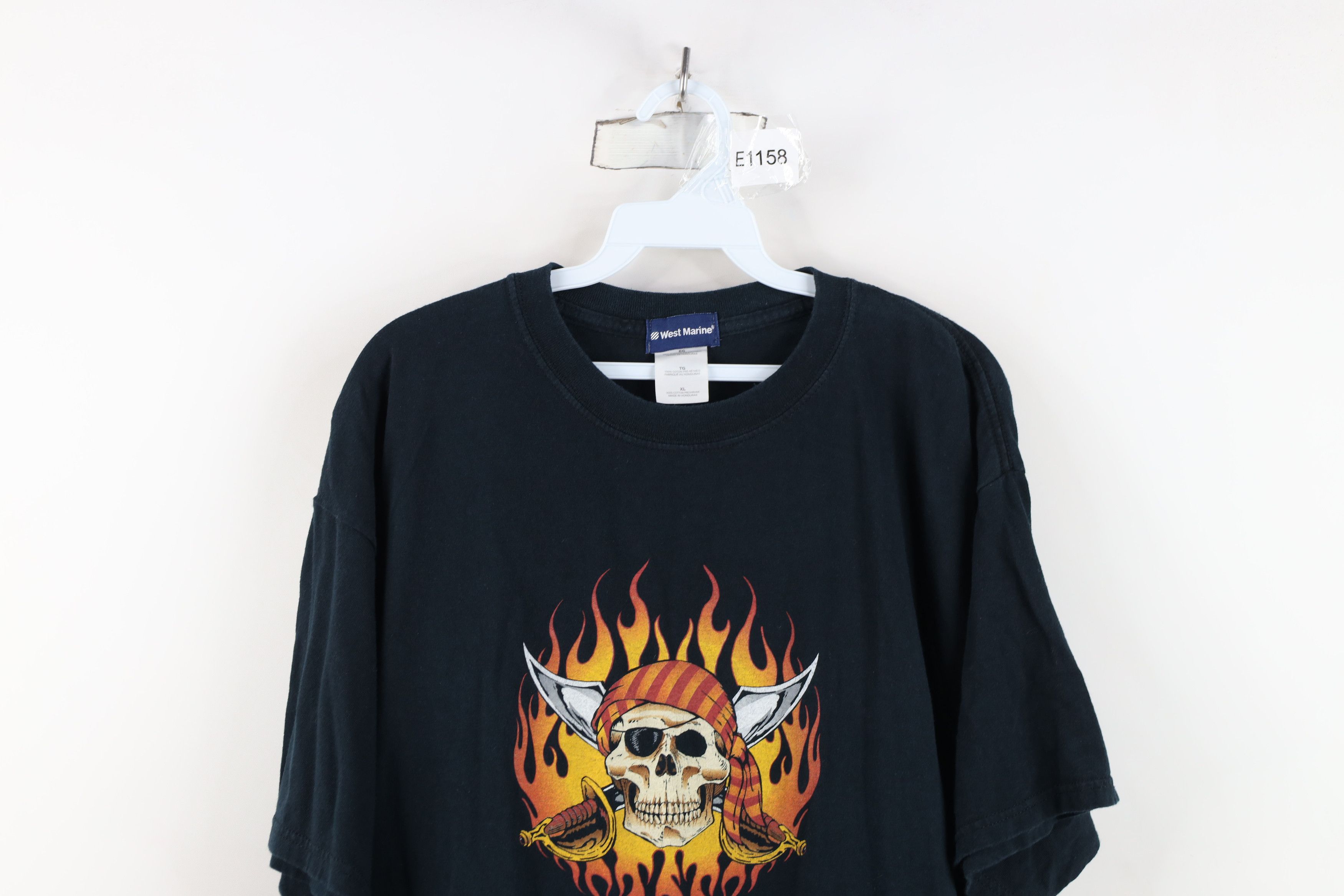 Vintage Vintage 90s Y2K Streetwear Skull Fire Flames T-Shirt Black Size US XL / EU 56 / 4 - 2 Thumbnail