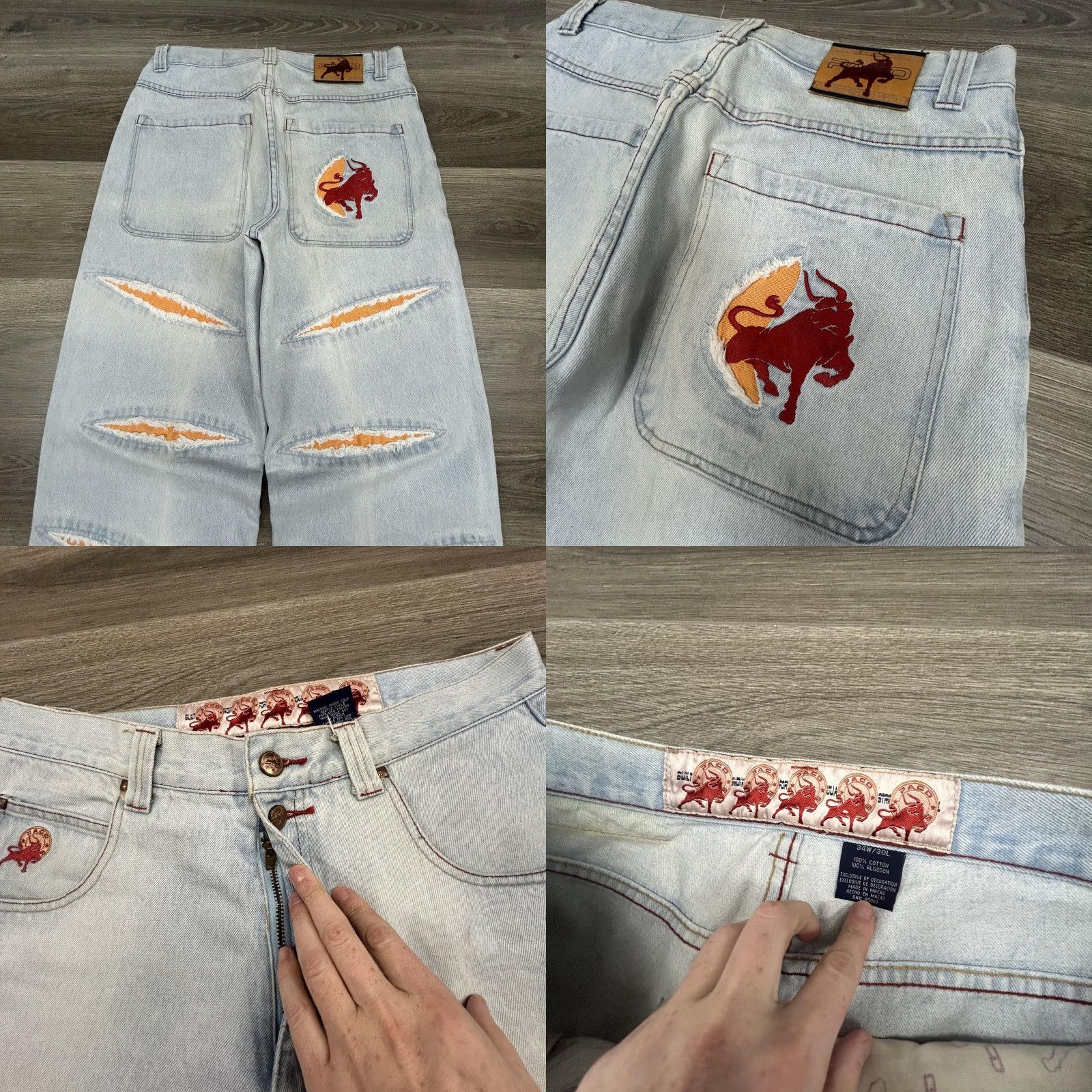 Vintage VINTAGE Paco Jeans Mens 34x30 Light Wash Baggy Wide-Leg Red Bull Y2K RARE Size US 34 / EU 50 - 8 Thumbnail
