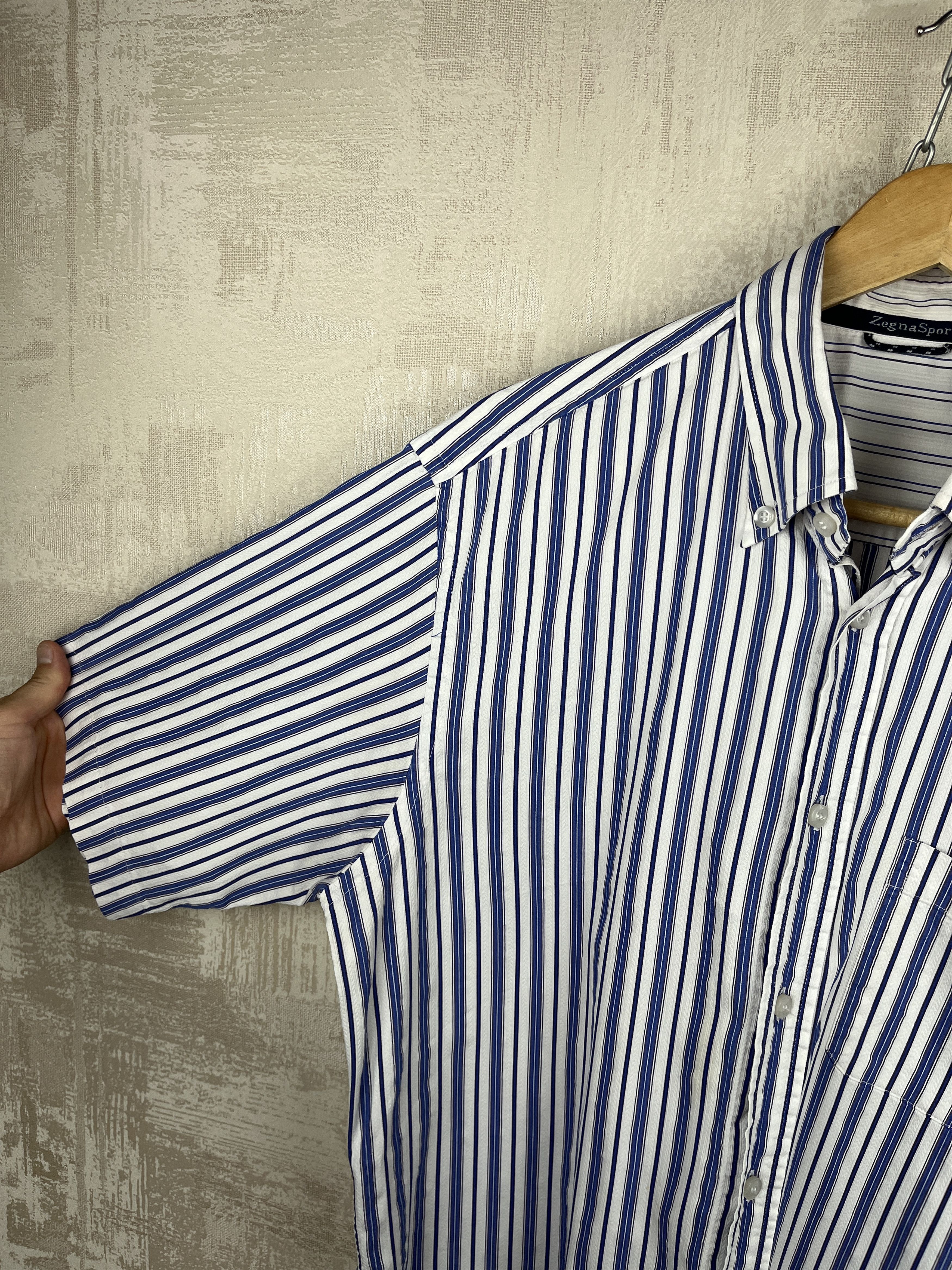Ermenegildo Zegna Zegna Sport Striped Short Sleeve Shirt Cotton Button Down Size US L / EU 52-54 / 3 - 4 Thumbnail