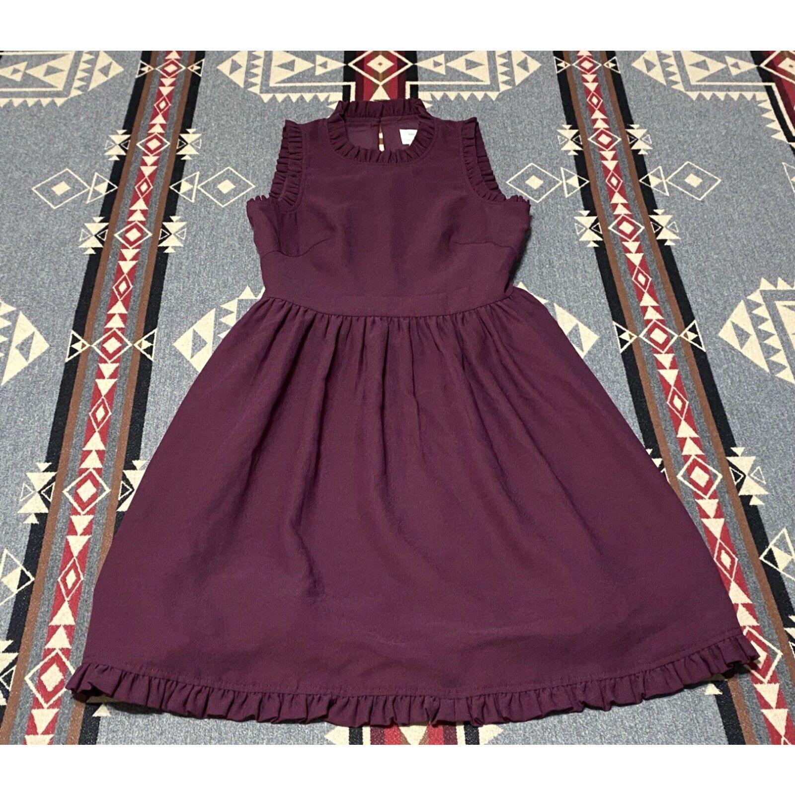 image of Vintage Kate Spade Womens Ma Cherie Ruffle Fit Flare Dress Size 4 Red Deep Cherry T71 in White
