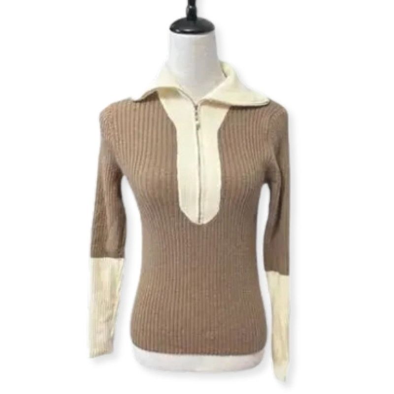 Other Long Sleeve Sweater Quarter Zip Drop Shoulder Beige Brown M Size M / US 6-8 / IT 42-44 - 1 Thumbnail