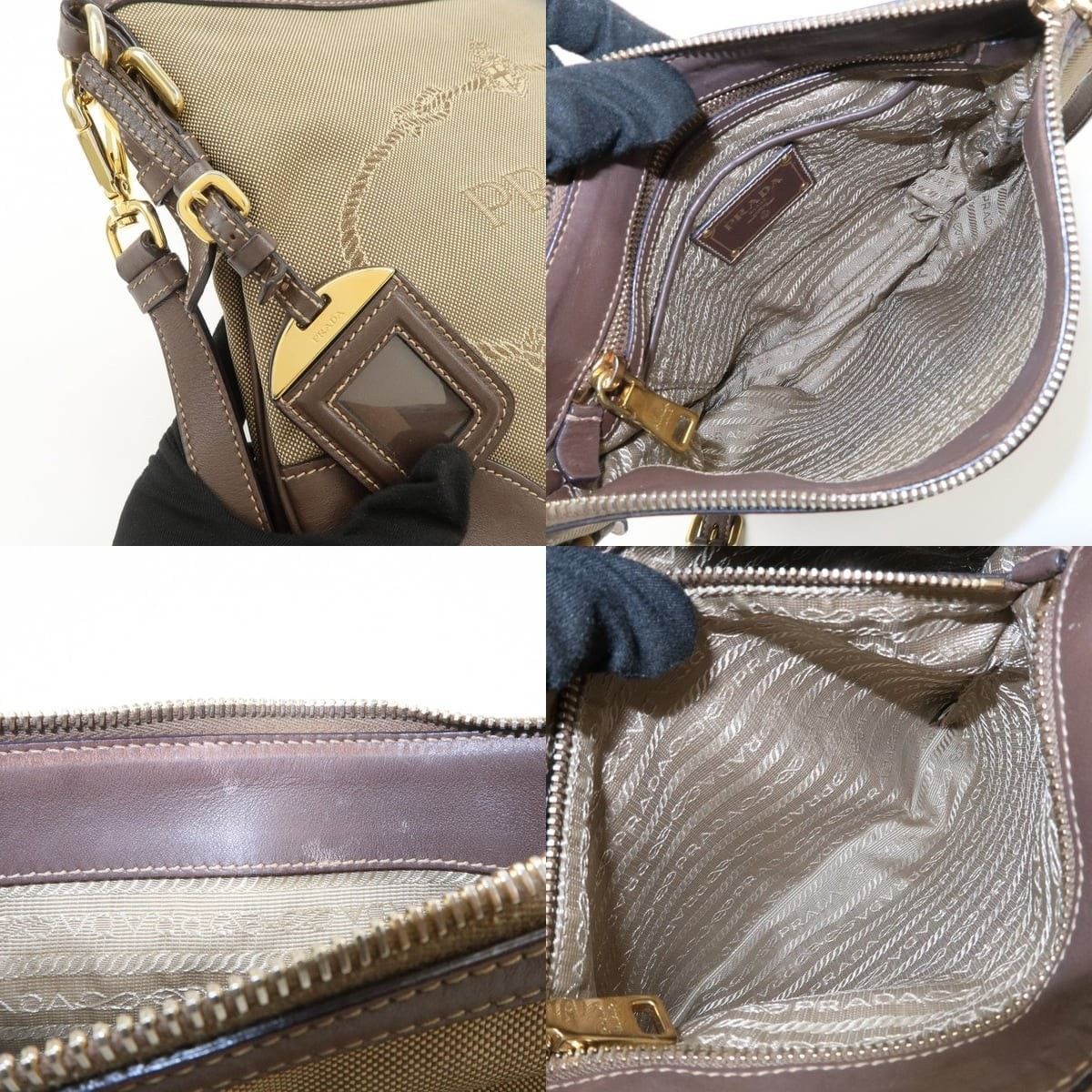 Prada Prada Logo Jacquard Leather Shoulder Bag Tan Size ONE SIZE - 7 Thumbnail