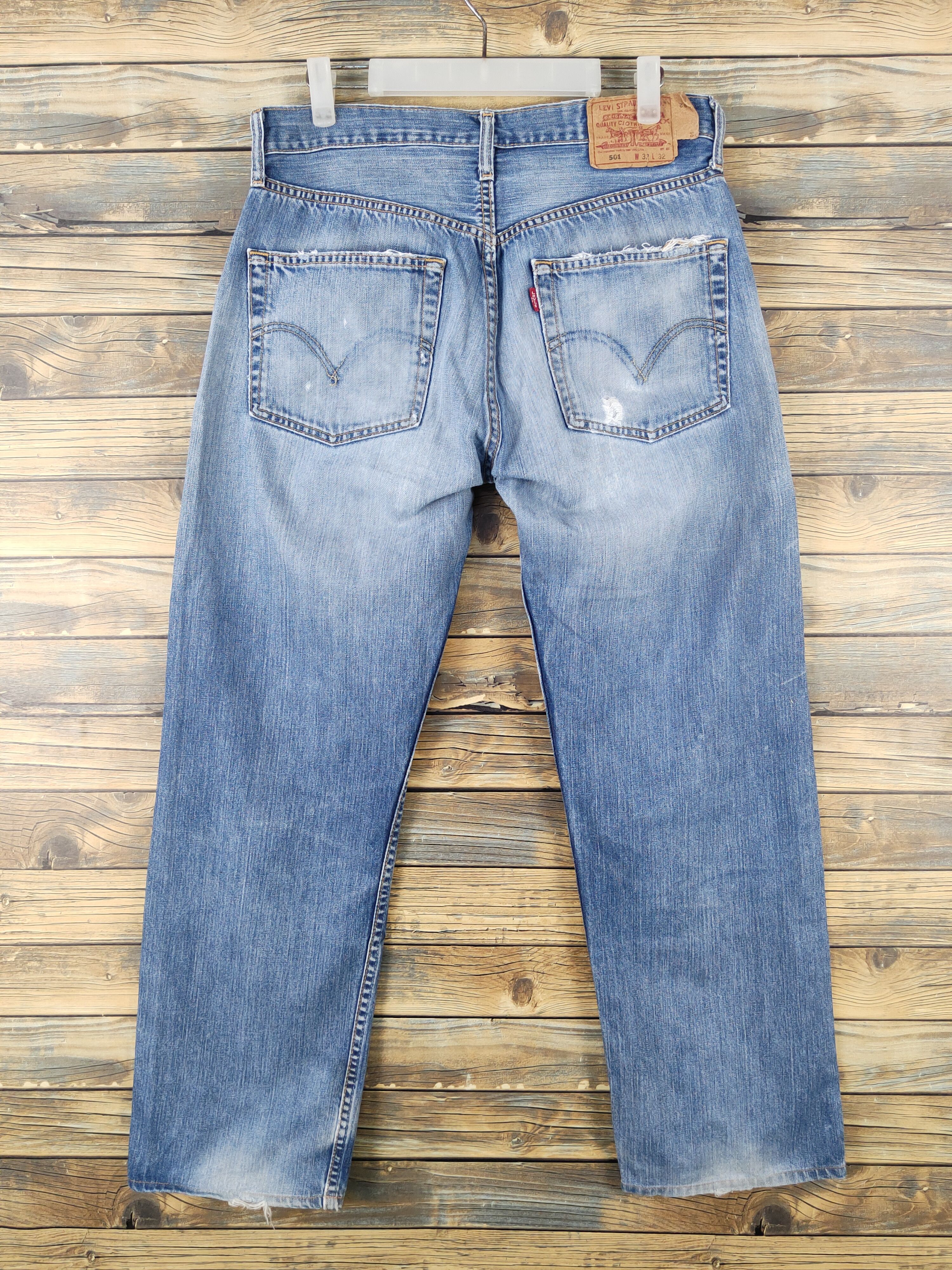 Levi's 501 Levis Blue Distressed Ripped denim Jeans #W1595 Size US 32 / EU 48 - 7 Thumbnail