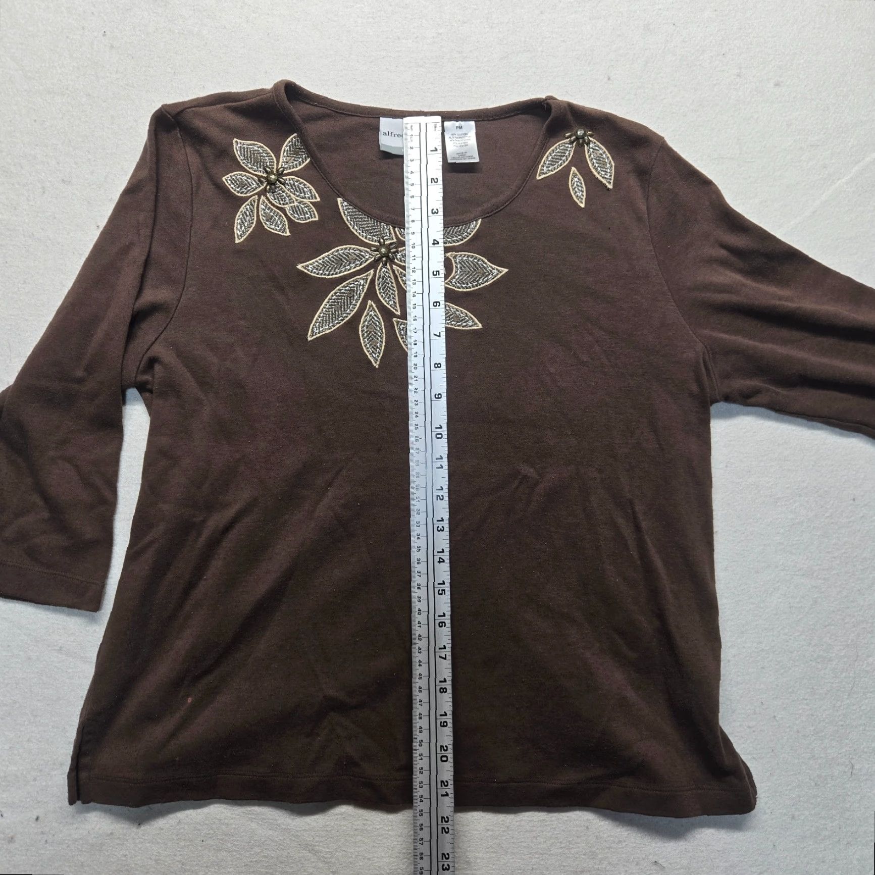 Vintage Alfred Dunner Women's Pullover 3/4 Sleeve Floral Knit Shirt Petite Medium Brown Casual Size M / US 6-8 / IT 42-44 - 6 Thumbnail