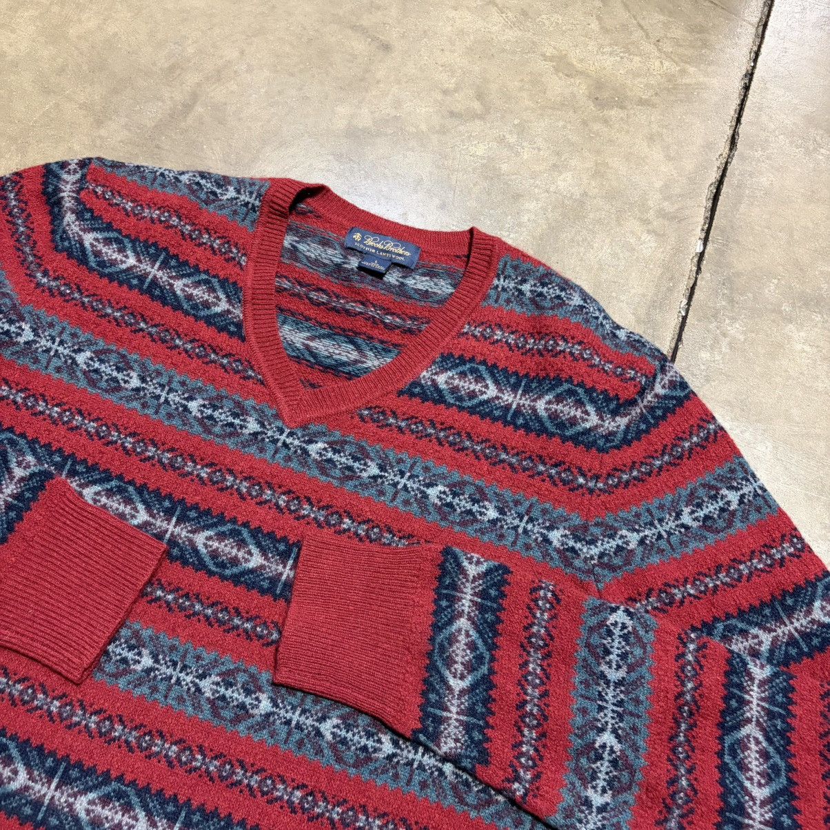 Brooks Brothers Brooks Brothers Scottish Lambswool Sweater Fair Isle V Neck Size US L / EU 52-54 / 3 - 4 Thumbnail