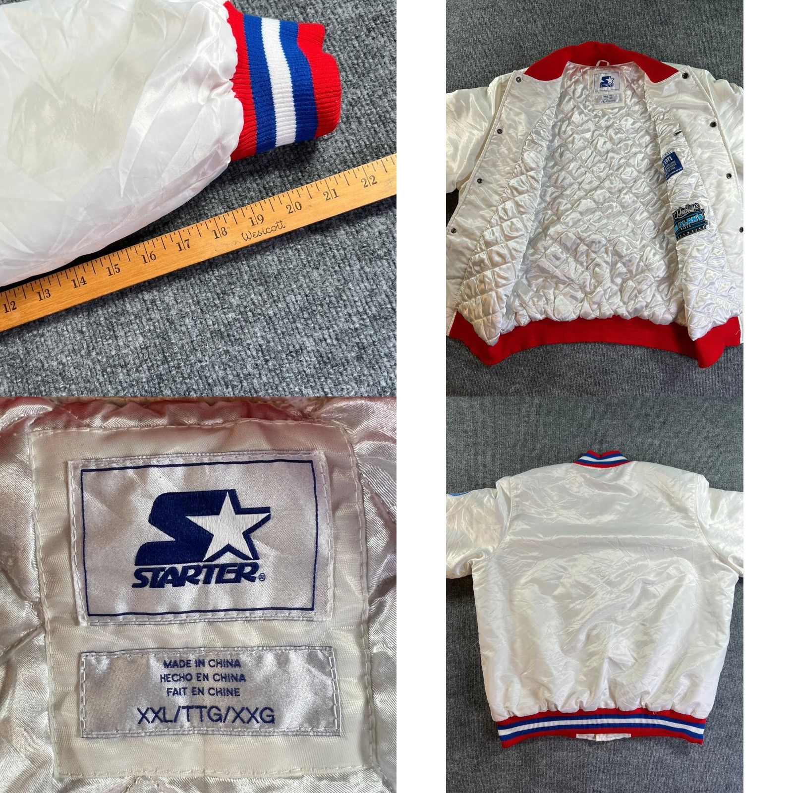 Starter VINTAGE Starter Detroit Pistons Jacket Mens 2XL White Satin Varsity Slim Fit Snap Embroidered Logo Quilted Pockets Basketball 90s Hip Hop Streetwear" Size US XXL / EU 58 / 5 - 8 Thumbnail