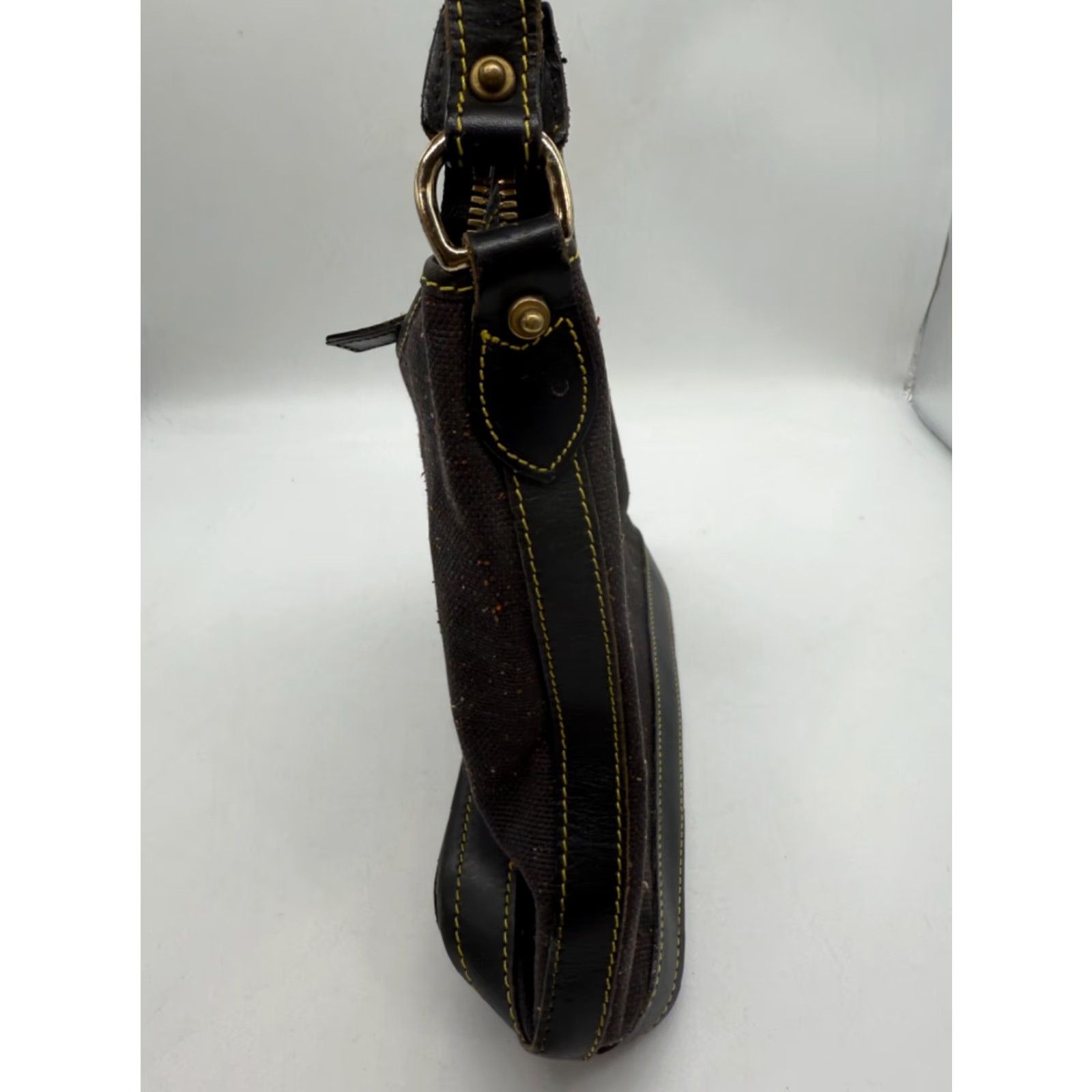 Dooney & Bourke VINTAGE Dooney & Bourke Boho Shoulder Bag Purse Brown Fabric Leather Trim Woman Size ONE SIZE - 6 Thumbnail