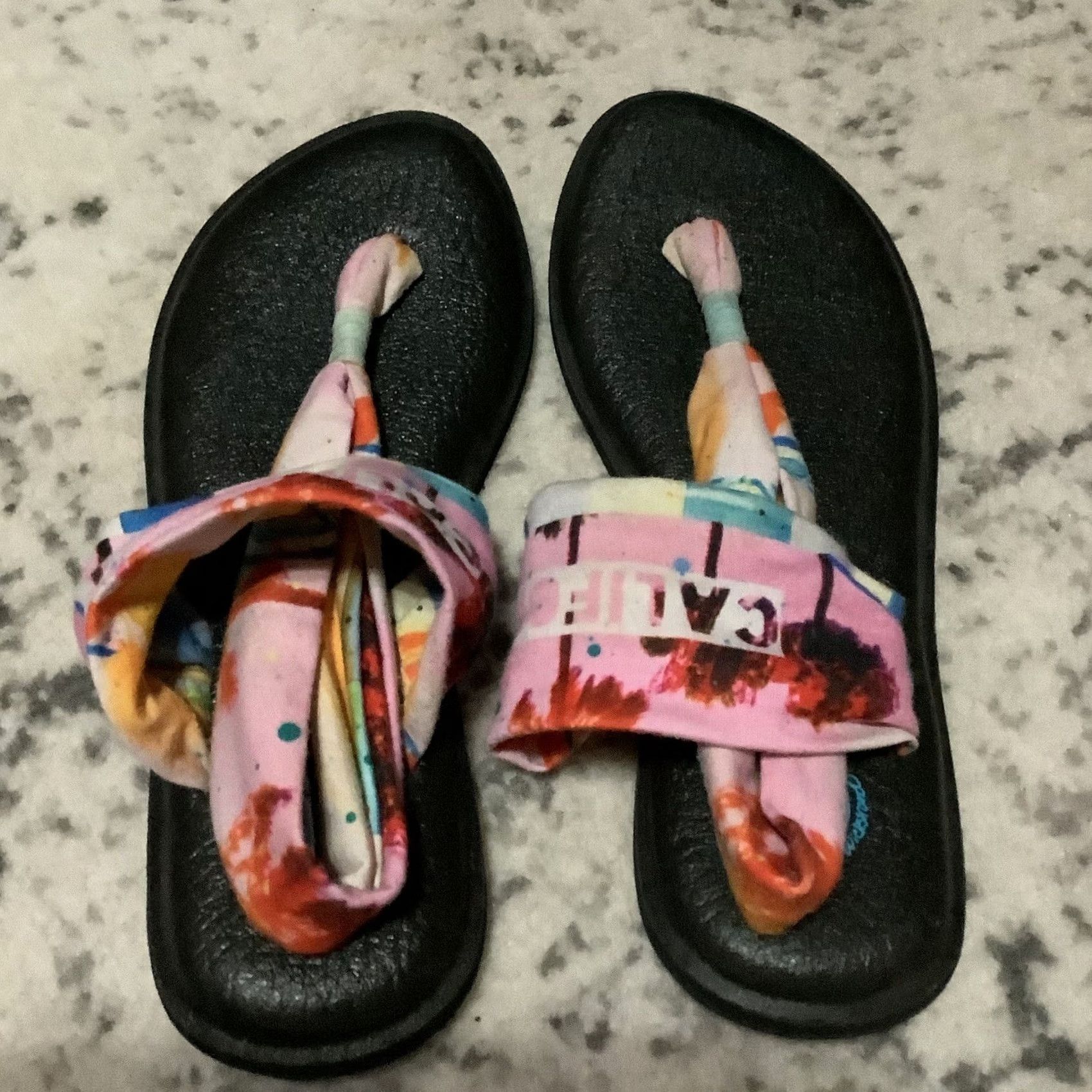 Sanuk Sanuk Yoga Sling Sanuk Sandal Flip Flop Women 8 Multicolor Geometric Logo Ankle Strap Cushioned Cotton Blend Comfort Size US 7 / IT 37 - 3 Thumbnail