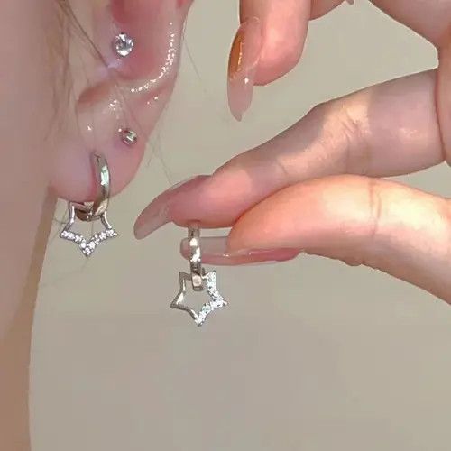 Jewelry × Sterling Silver Crystal Star Earrings Size ONE SIZE - 2 Thumbnail