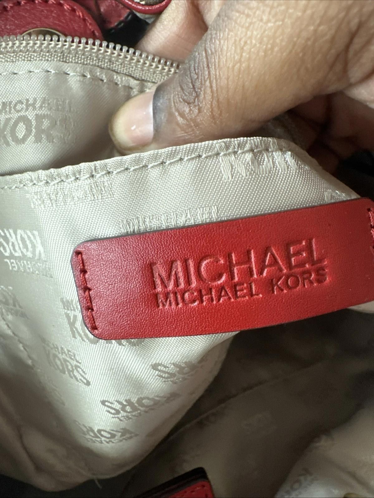 Michael Kors Michael Kors Canvas Logo Red Double Leather Handle Purse Size ONE SIZE - 6 Thumbnail