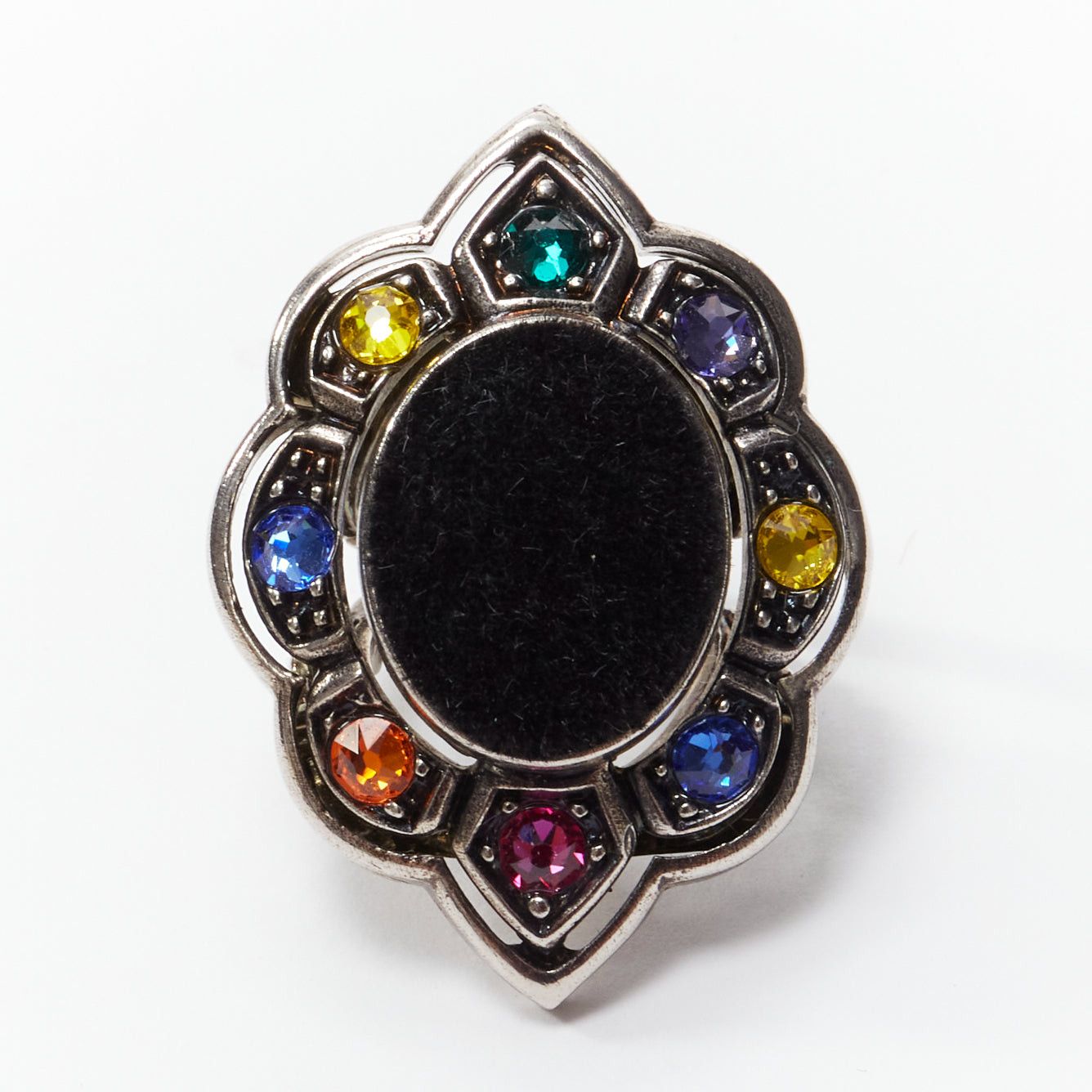 image of Gucci Alessandro Michele Black Velvet Colorful Crystals Oversized Cocktail Ring, Women's