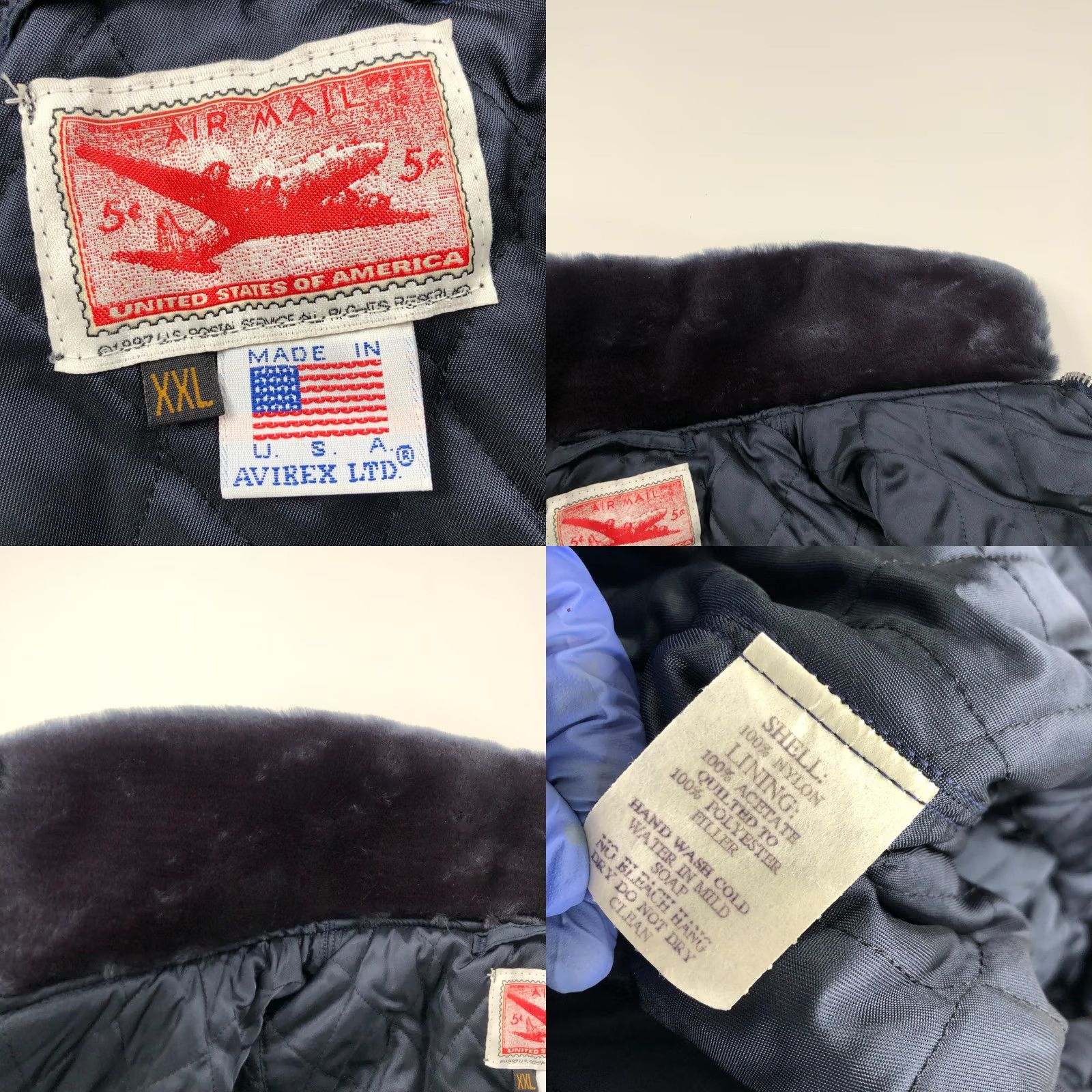 Avirex VINTAGE Avirex Airmail Bomber Jacket Mens 2XL Green Nylon Fur Collar USA MINT Size US XXL / EU 58 / 5 - 8 Thumbnail