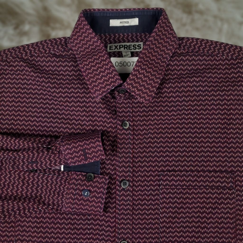 Express Express Button-Up Shirt Mens Large Purple Geometric Long Sleeve Casual Modern Size US L / EU 52-54 / 3 - 1 Thumbnail