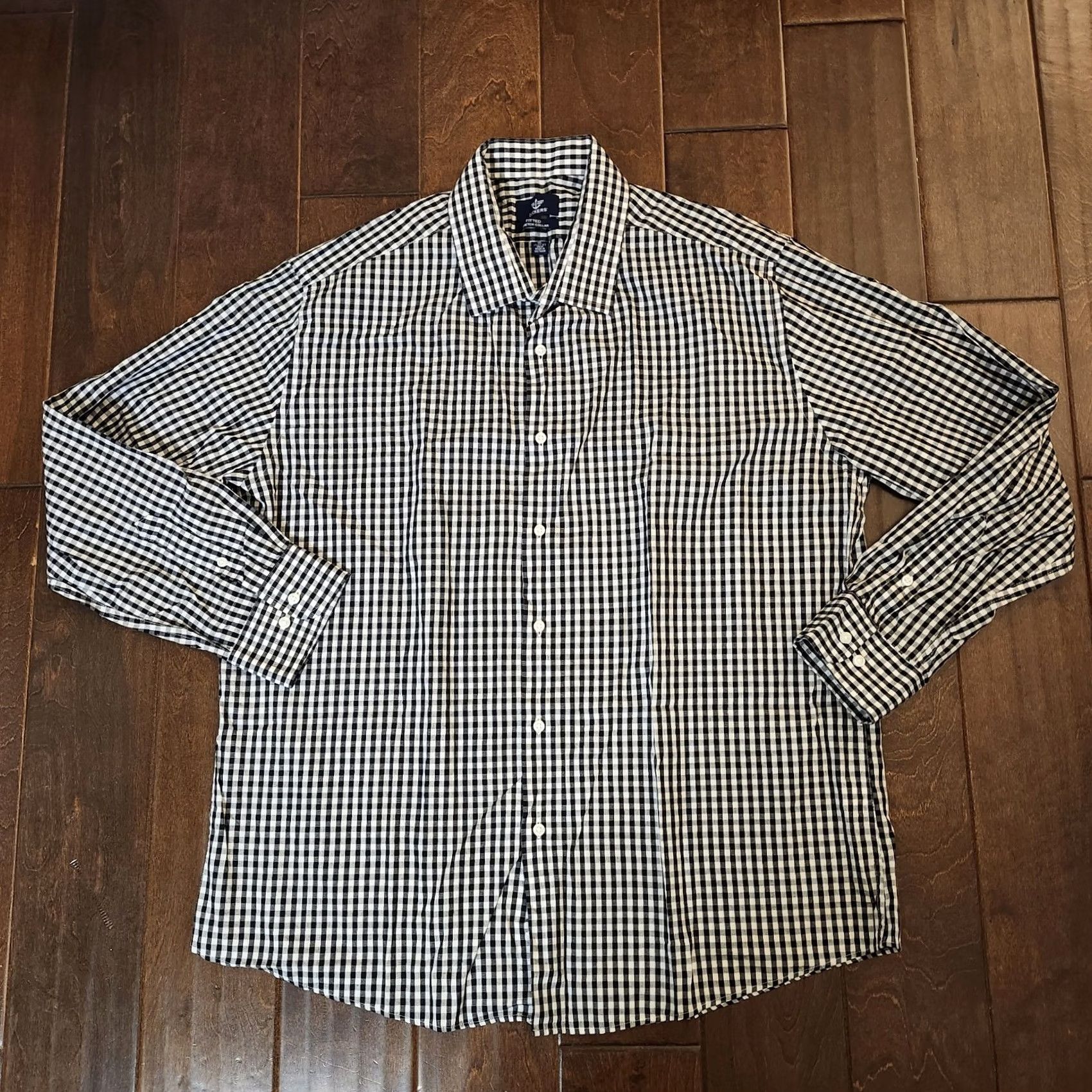 Dockers DOCKERS Dress Shirt Men XL White Black Checkered Fitted Stretch Collared Long Sleeve Button-Front Cotton Size 46R - 2 Thumbnail
