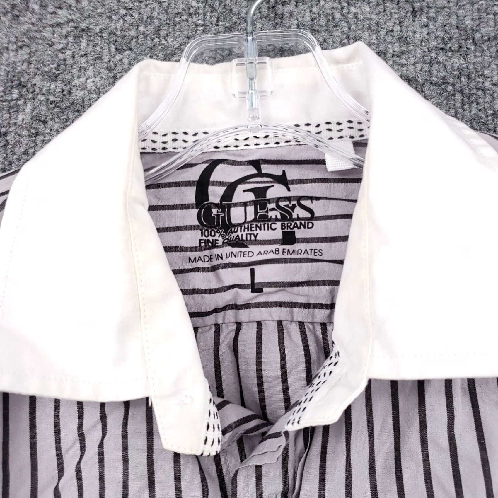 Guess GUESS Shirt Mens L Large Casual Button-Up Gray Striped Long Sleeves Cotton Womens Size L / US 10 / IT 46 - 6 Thumbnail