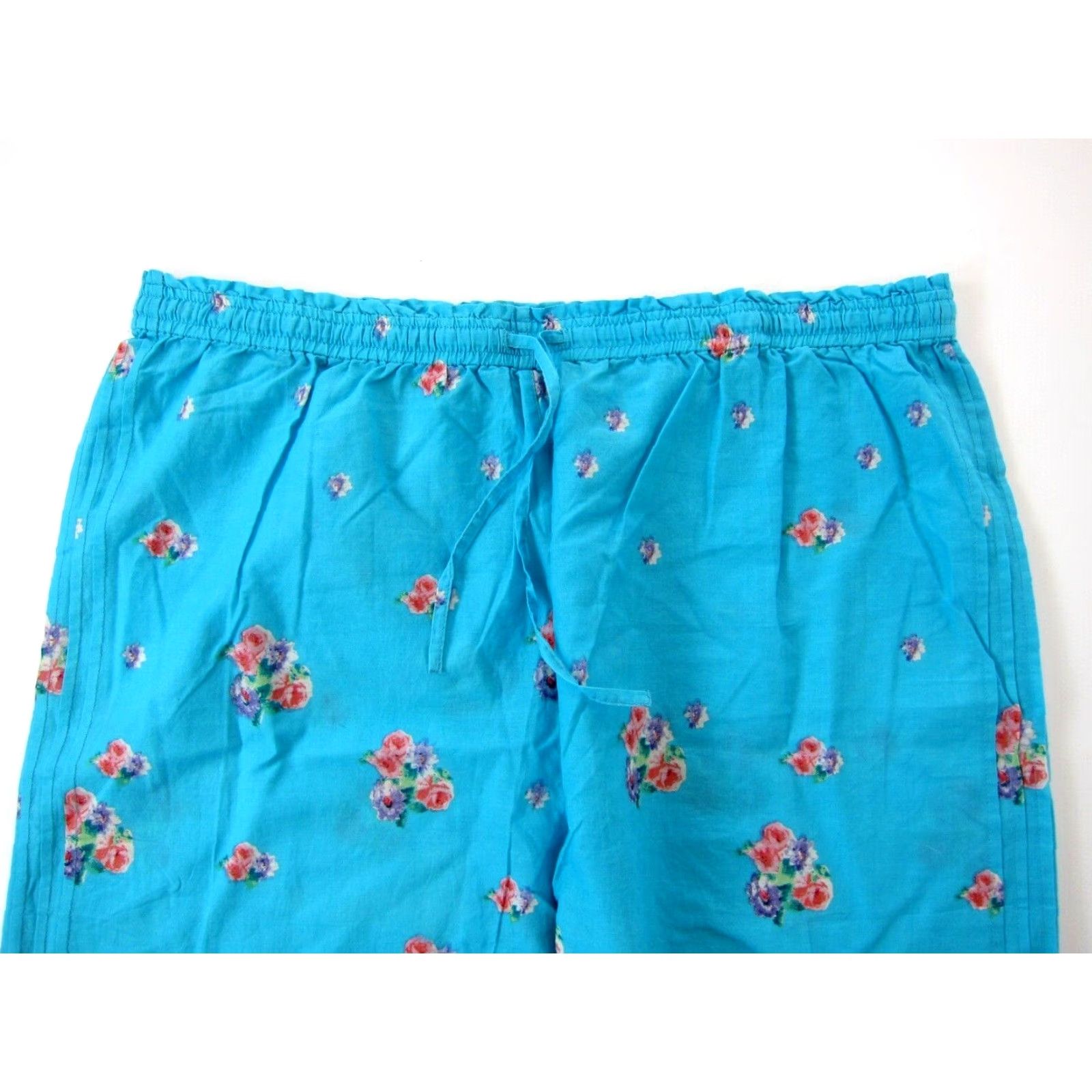 Vintage LA CERA 100% Cotton Blue Pink Green Rose Floral Wide Leg Pull On Pant Women XL Shirt Size 40" / US 18 - 4 Thumbnail