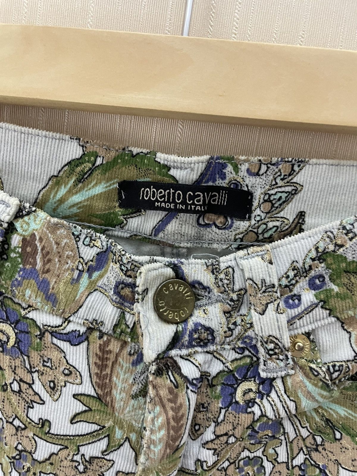 Roberto Cavalli × Vintage Roberto Cavalli velvet floral print vintage pants 90s Size 28" / US 6 / IT 42 - 6 Thumbnail