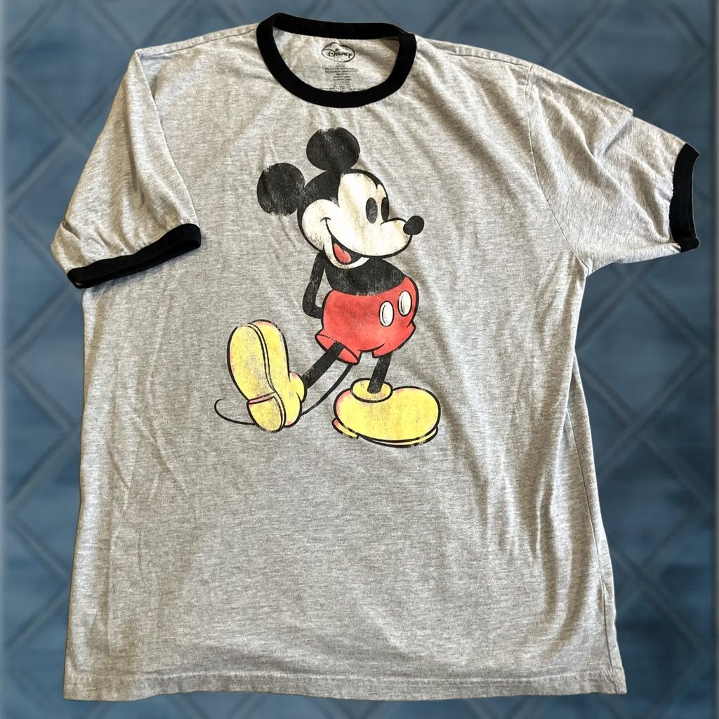 Disney Walt Disney Mickey Mouse Ringer T Shirt Gray Black Large Size US L / EU 52-54 / 3 - 1 Thumbnail