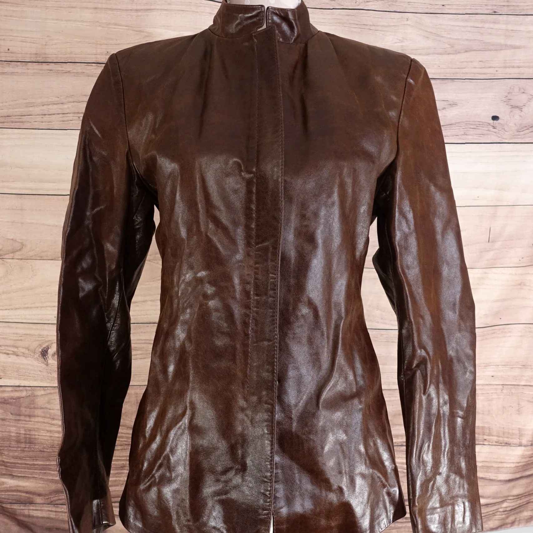 Vintage Vintage ADAM Made in Italy Leather Vera Pelle Brown Zip Women's Jacket, Size Large, Casual Style Size L / US 10 / IT 46 - 4 Thumbnail