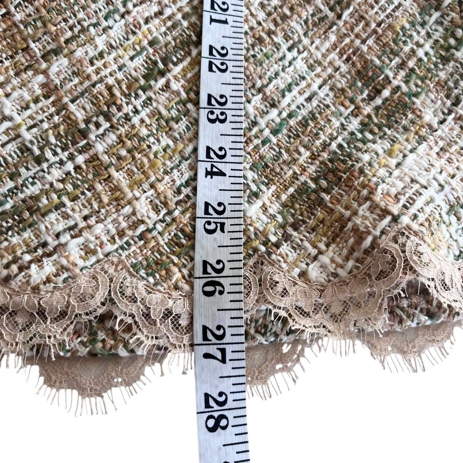 Other Vintage Rickie Freeman Teri Jon Beige Green Tweed Lace Trim Size 34" / US 12 / IT 48 - 14 Thumbnail