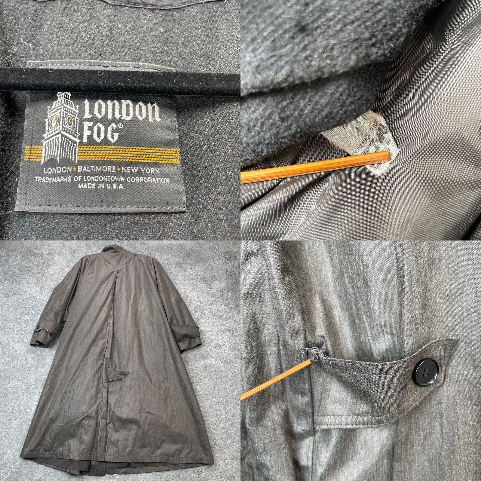 London Fog VTG London Fog Coat Women 12R Gray Trench Jacket Wool Blend USA Water Resistant Fashion Size XL / US 12-14 / IT 48-50 - 8 Thumbnail