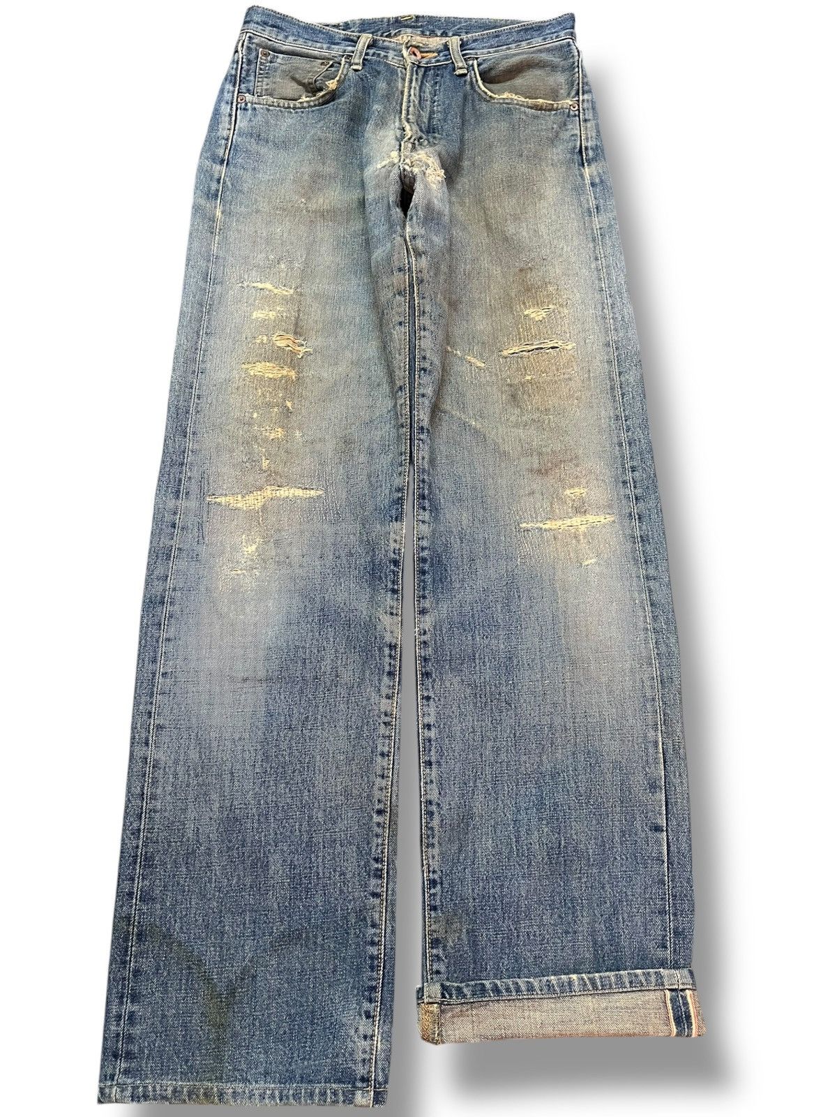 Edwin Vintage Edwin 505 X Selvedge Destroyed Distressed Denim Size US 30 / EU 46 - 1 Thumbnail