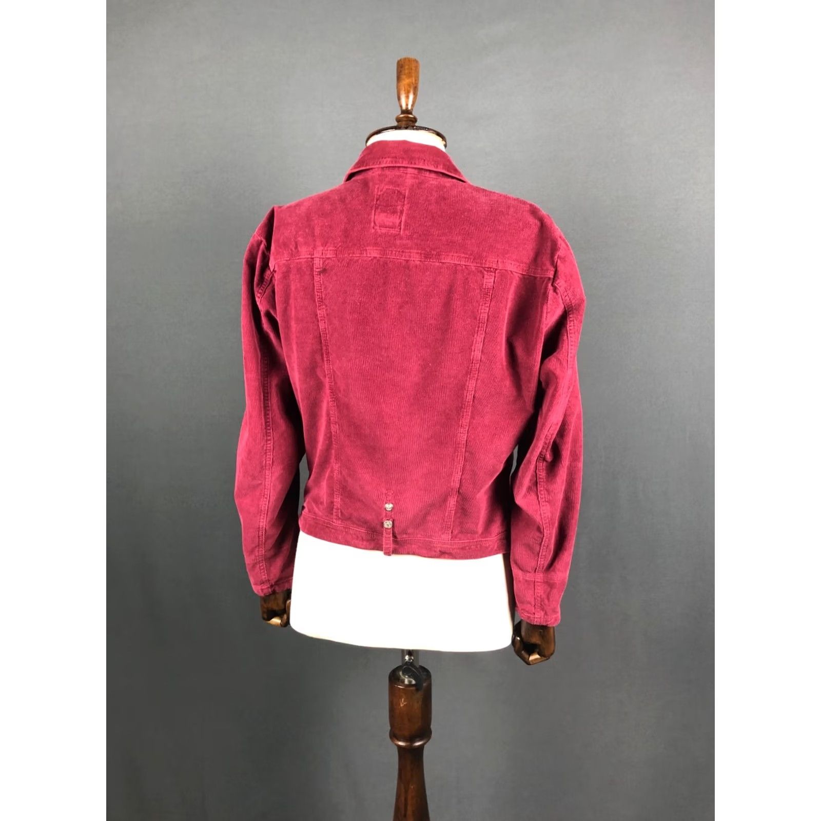 Vintage Le Jean De Marithé + François Girbaud Jacket Burgundy Women XL Cotton Velvet Short Sleeve Chest Pockets Size 40" / US 18 - 3 Thumbnail