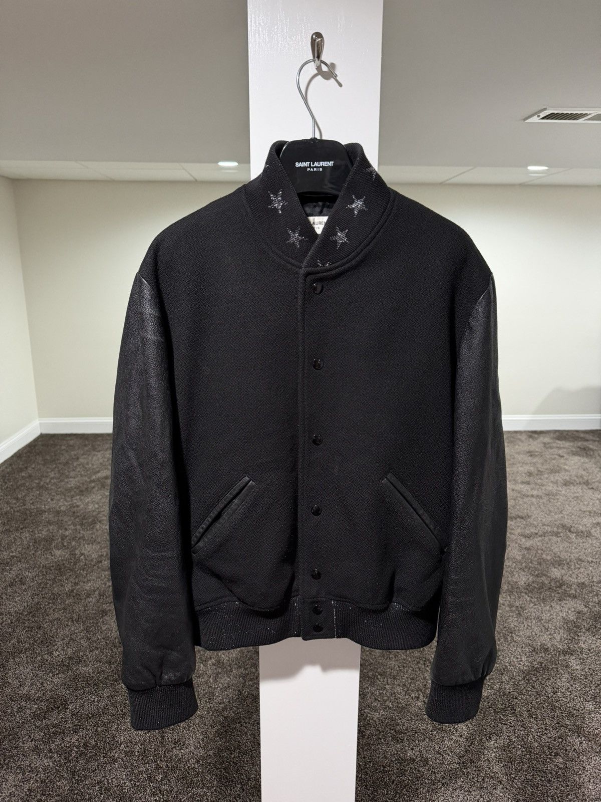 Saint Laurent Paris Saint Laurent x Hedi FW16 Stars Black Varsity Teddy Jacket Size US XL / EU 56 / 4 - 2 Thumbnail