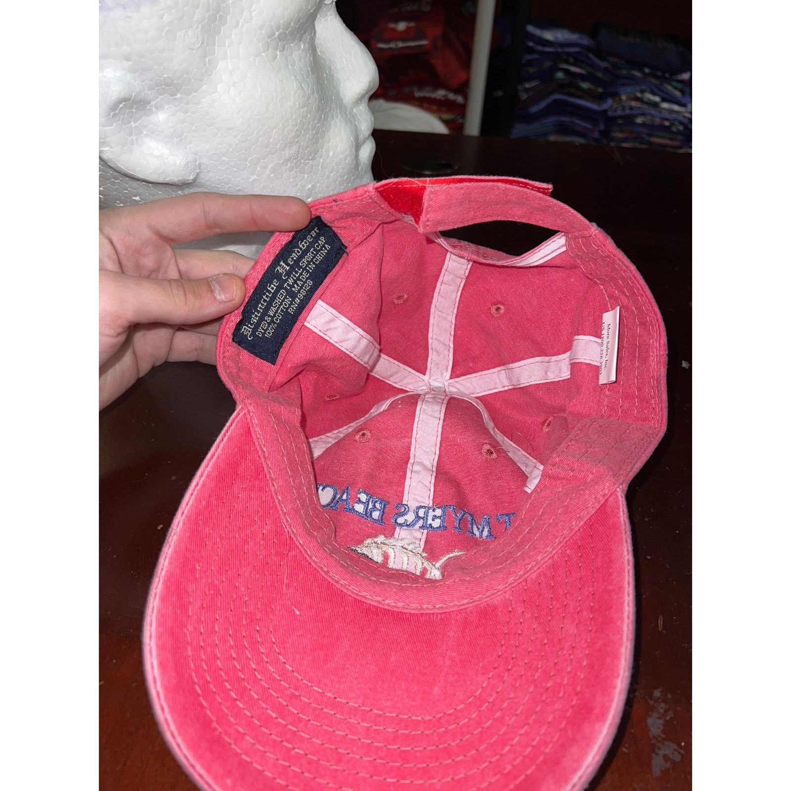 Vintage Vintage Fort Myers Beach Hat Cap Fish Pink VTG OS Stained Size ONE SIZE - 7 Thumbnail