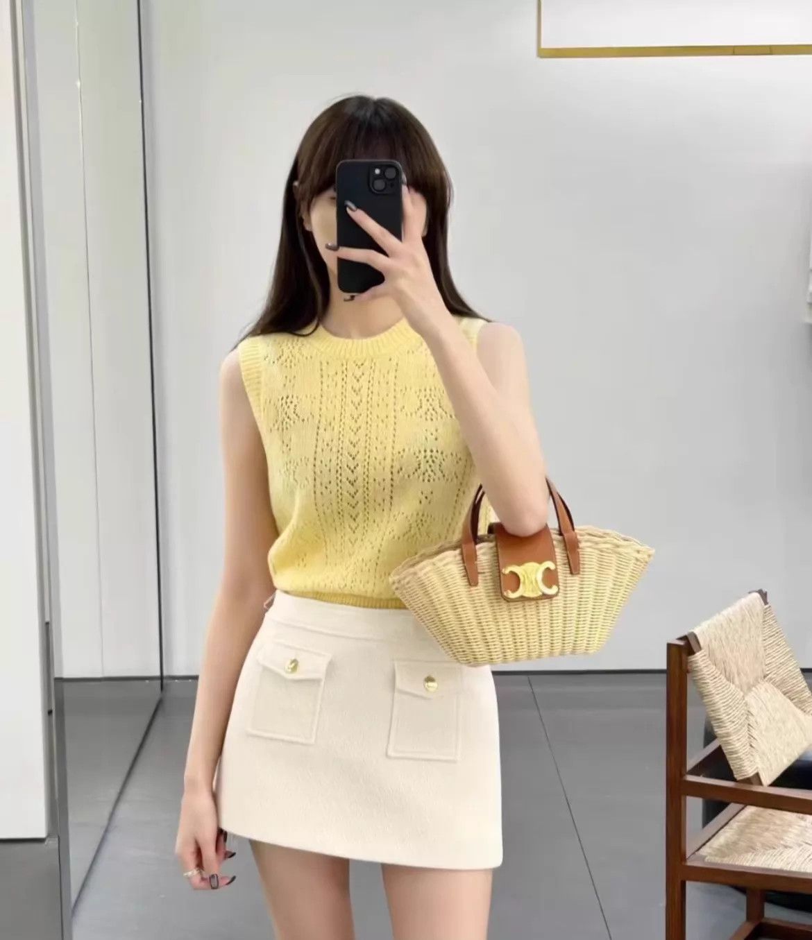 Celine Celine Triomphe openwork knit vest lemon yellow M 99new Size M / US 6-8 / IT 42-44 - 1 Thumbnail