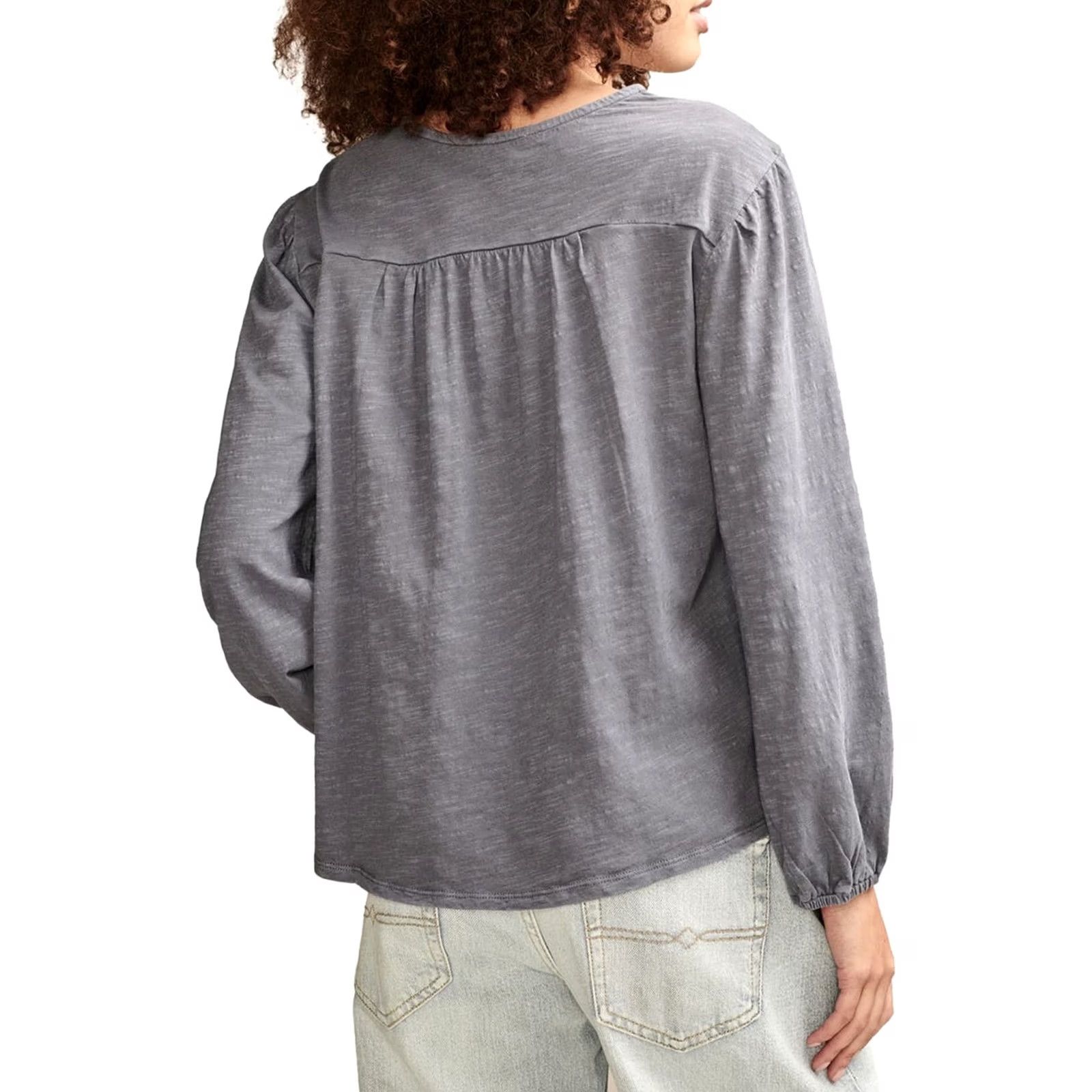 Lucky Brand Lucky Brand Womens Embordered Accents Peasant Blouse Blue Small Size S / US 4 / IT 40 - 2 Thumbnail