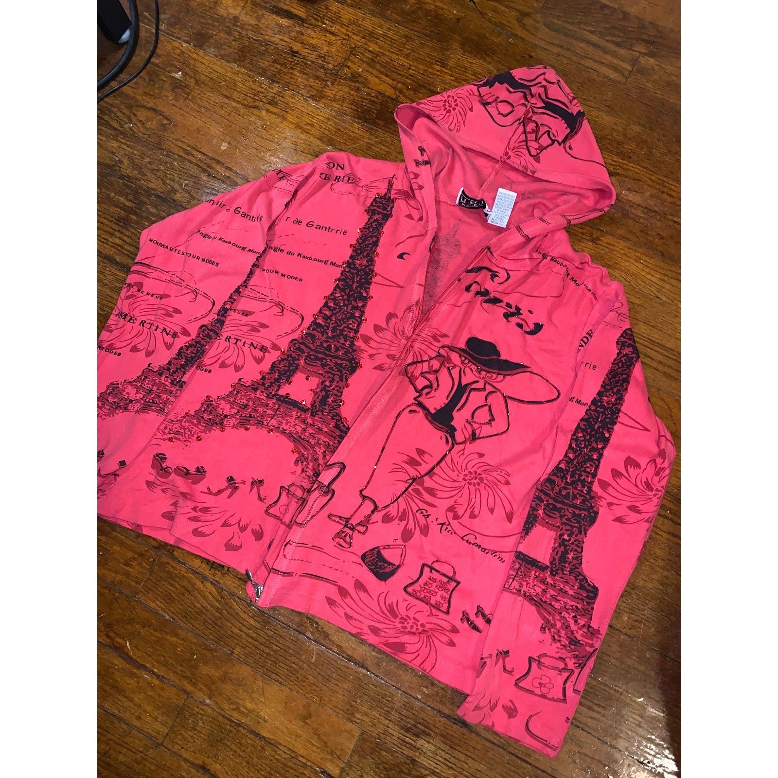 Other × Vintage Y2K Paris Eiffel Tower Zip Hoodie Keren Hart Red Large Size L / US 10 / IT 46 - 2 Thumbnail