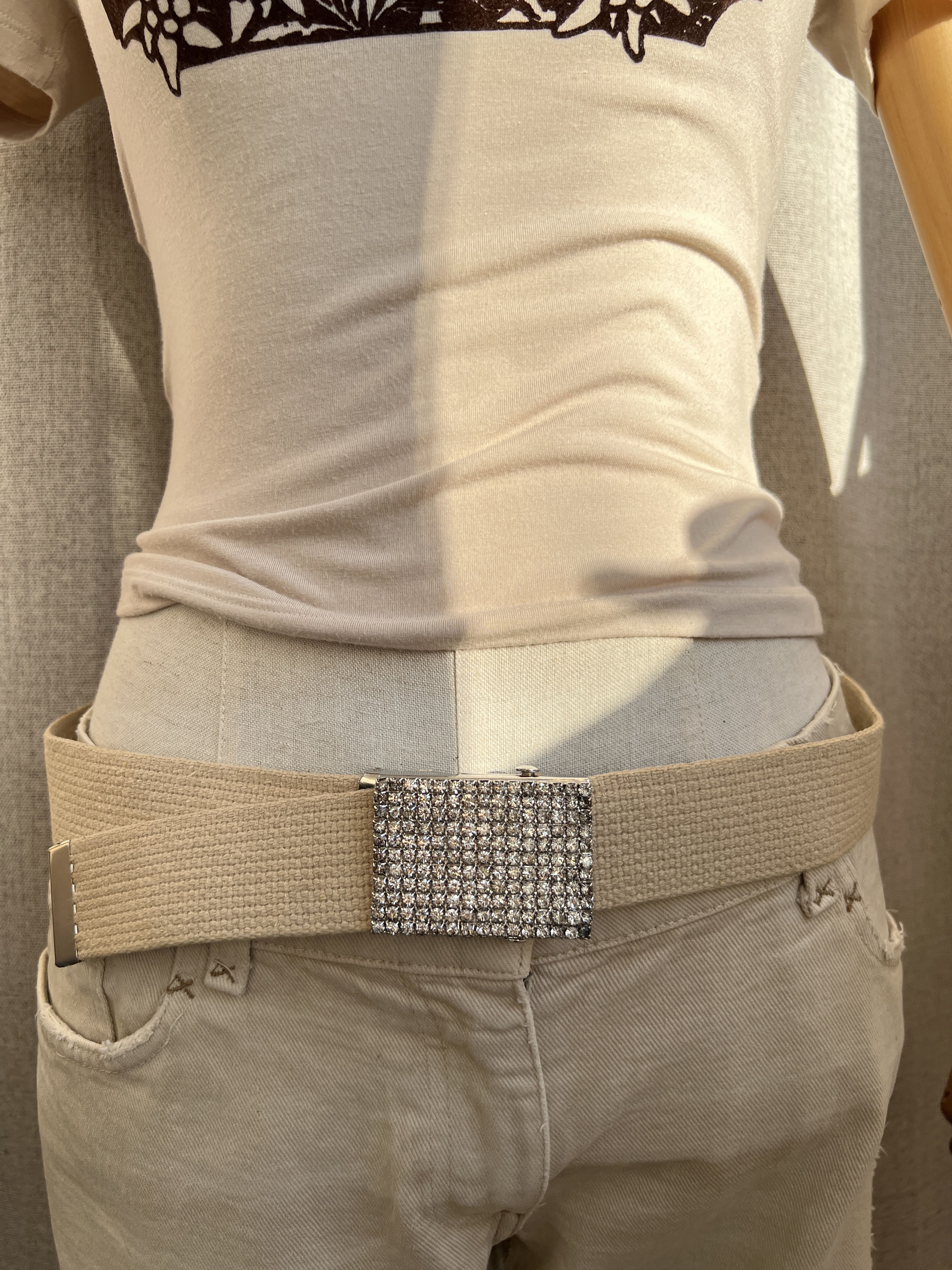 Vintage Y2K Rhinestones Buckle Cotton Belt BB Style Size ONE SIZE - 7 Thumbnail