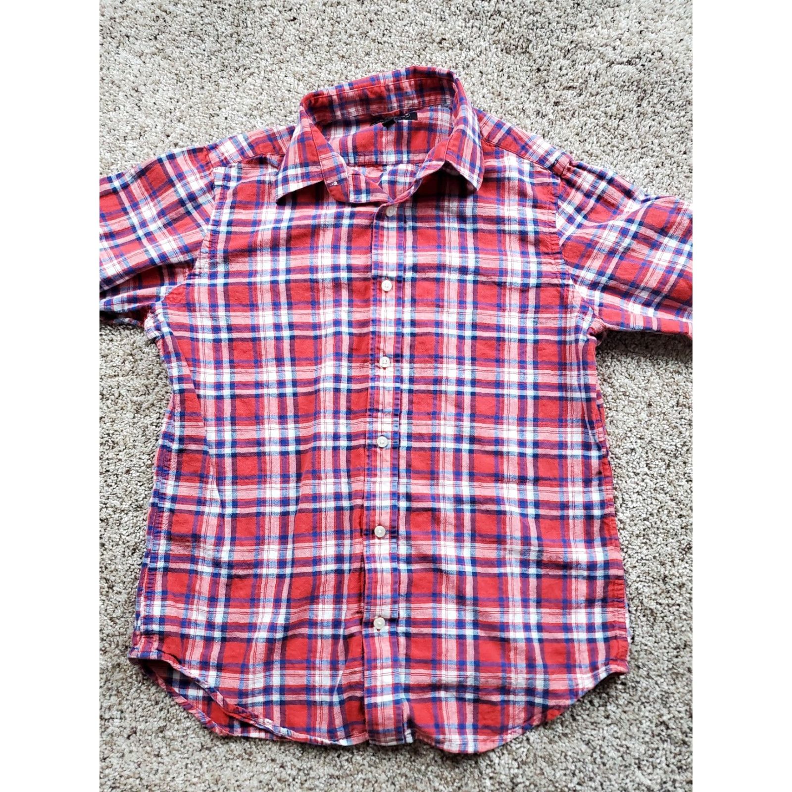 Banana Republic Banana Republic Shirt Mens Medium Red Blue Plaid Linen Cotton Button-Up Casual Long Sleeve Collared Button-Front Size US M / EU 48-50 / 2 - 4 Thumbnail