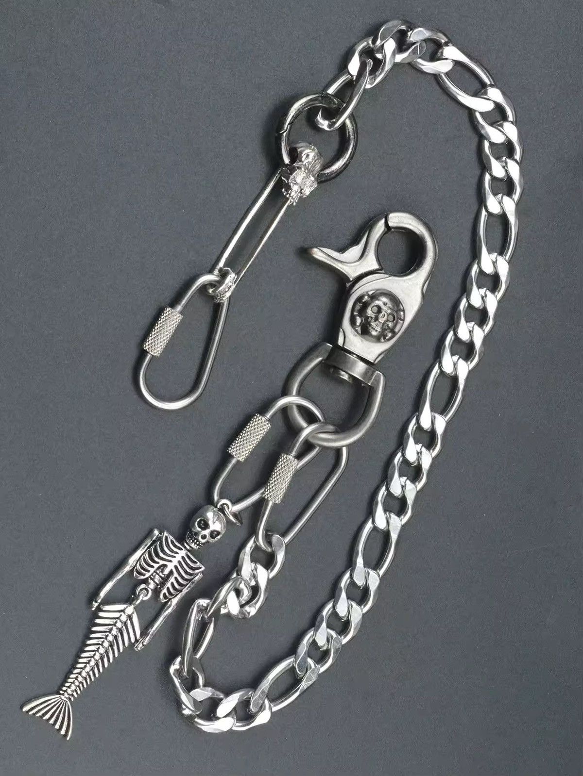 Vintage Mermaid Chain Keychain Pirate Skull Snap Hoop Size ONE SIZE - 1 Thumbnail