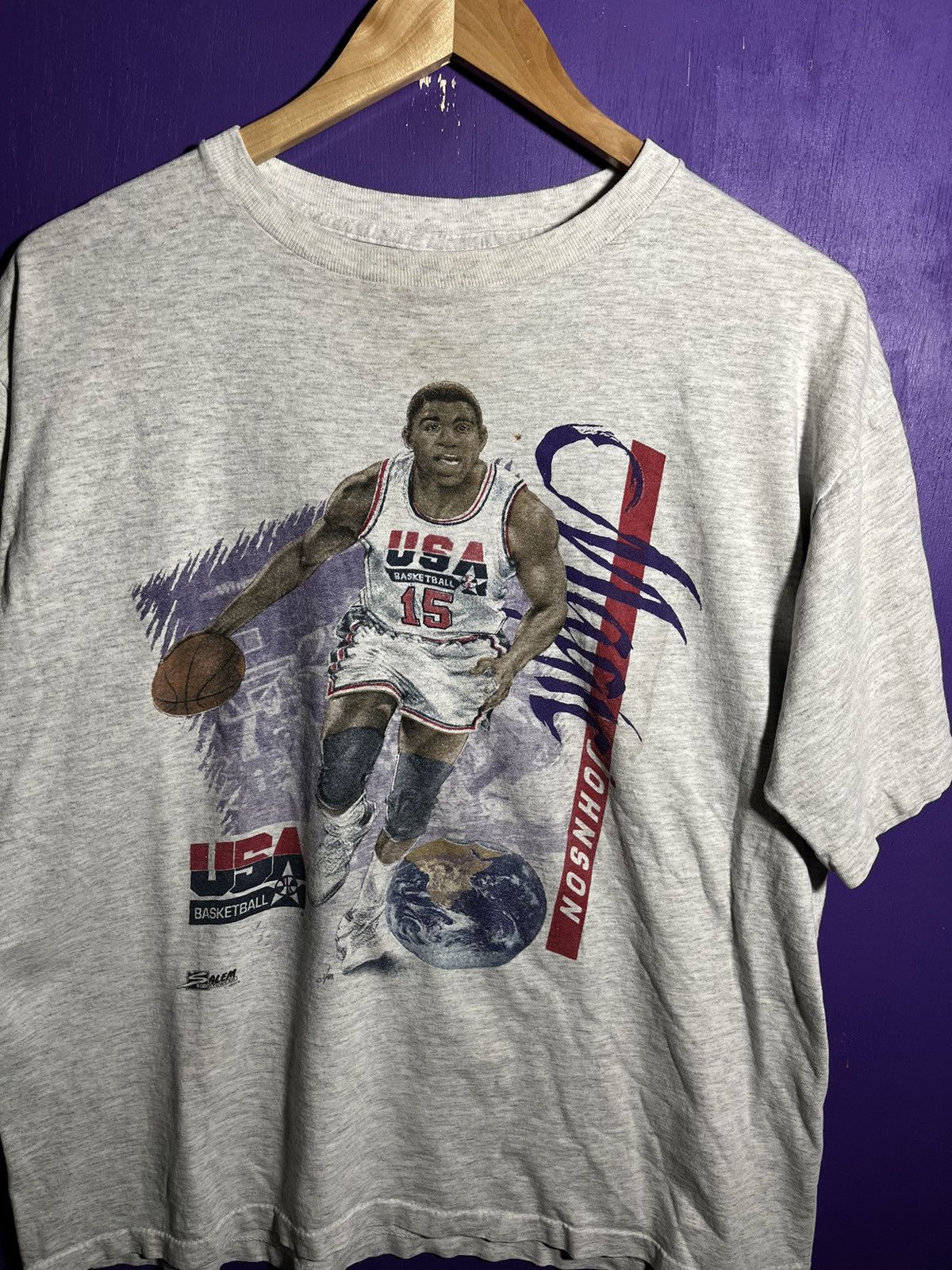 NBA × Salem Sportswear × Vintage Vintage 90s Salem sportswear Magic Johnson t-shirt Size US L / EU 52-54 / 3 - 3 Thumbnail