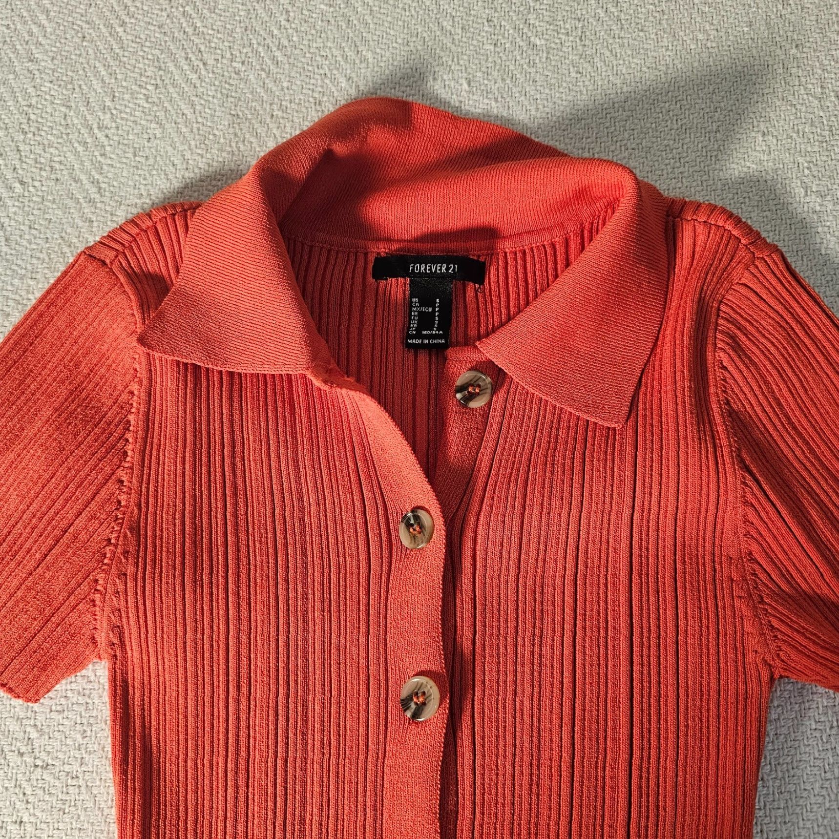 Forever 21 FOREVER 21 Dress Womens S Ribbed Knit Short Sleeve Button Neck Mini Peach Orange Dress Size 28" / US 6 / IT 42 - 6 Thumbnail