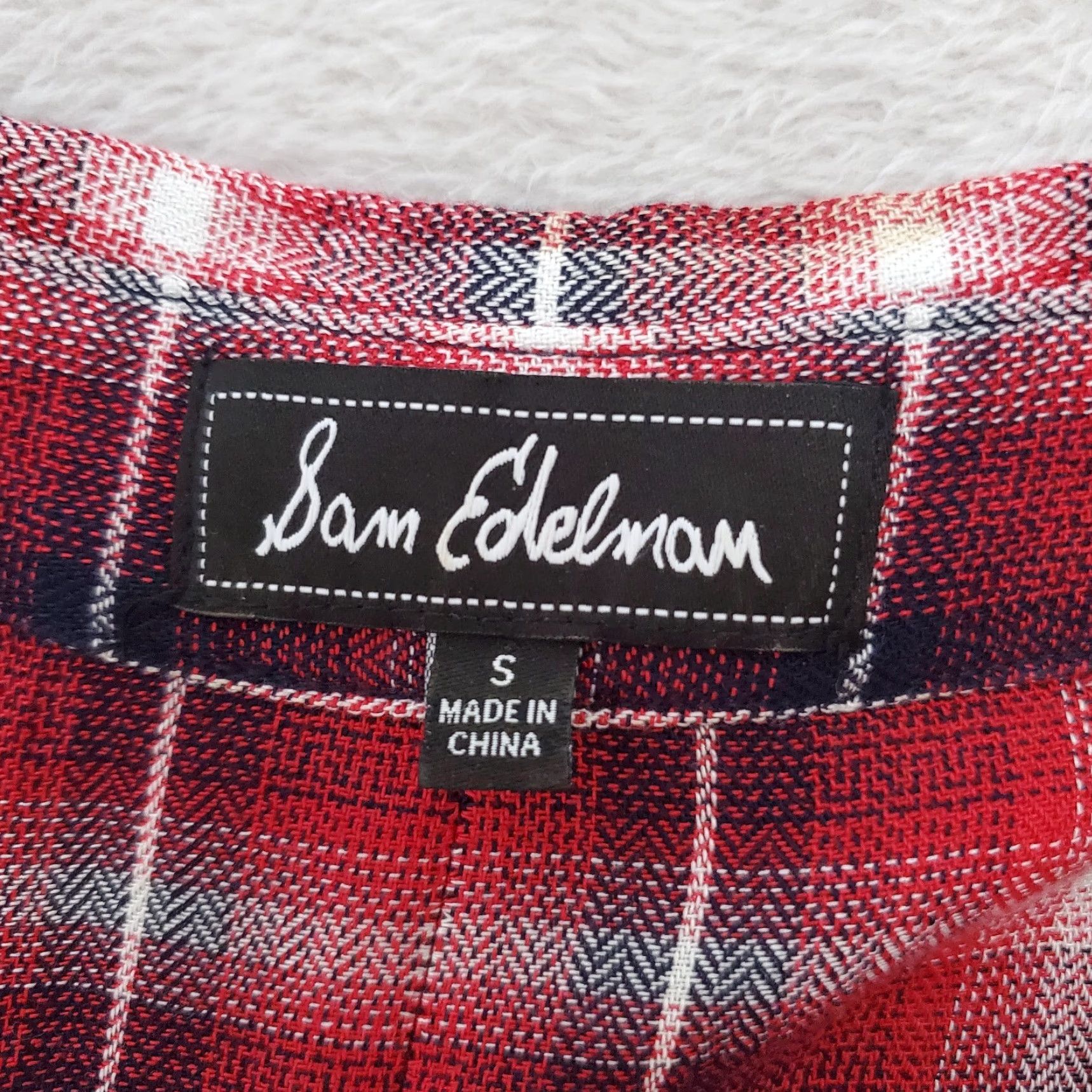 Sam Edelman VINTAGE Sam Edelman Shirt Women S Red Plaid Roll Tab Sleeve Button Up Fishtail Back Grunge Size S / US 4 / IT 40 - 3 Thumbnail