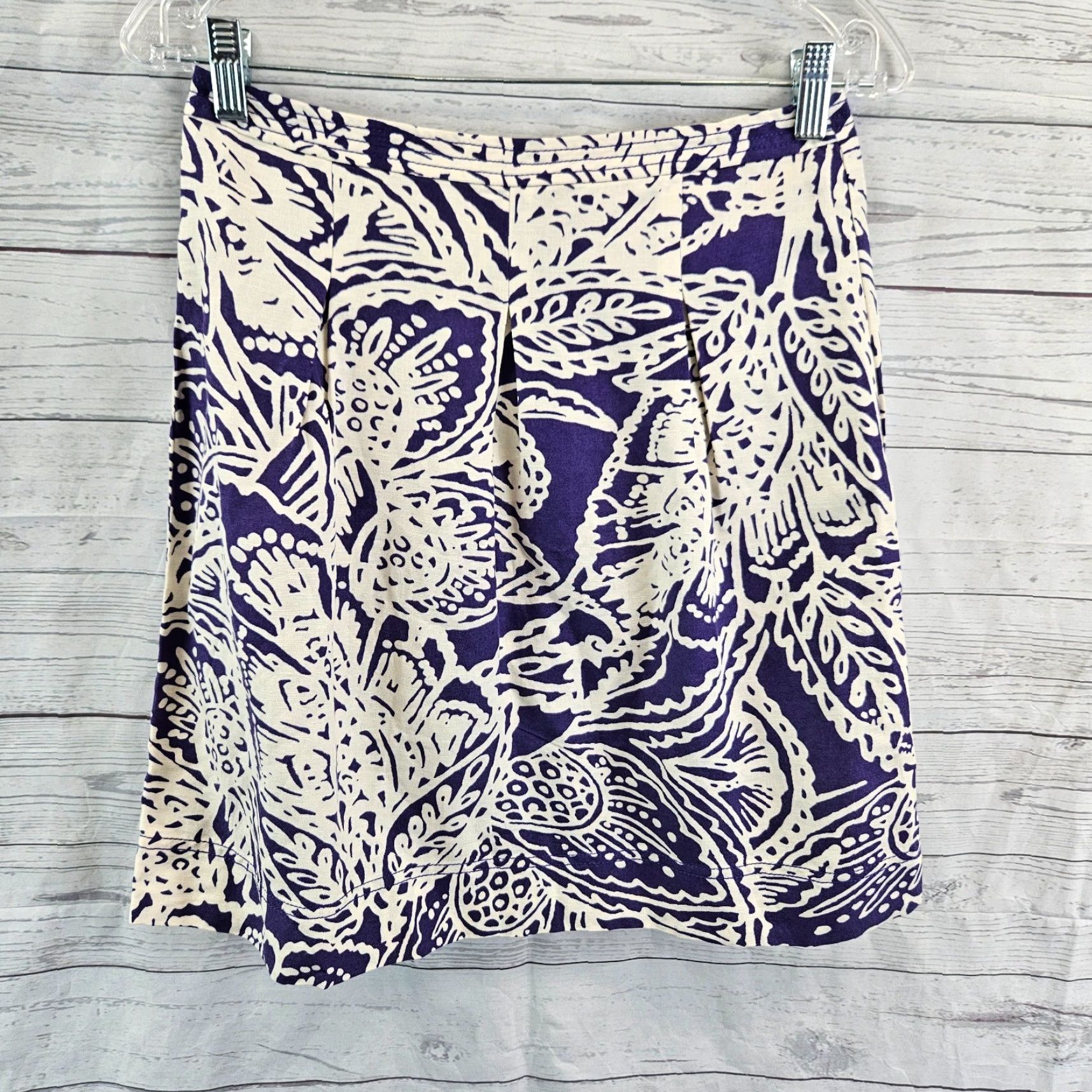 Loft LOFT Ann Taylor Womens Skirt Sz 2P Purple White Floral Linen Blend Size 26" / US 2 / IT 38 - 2 Thumbnail