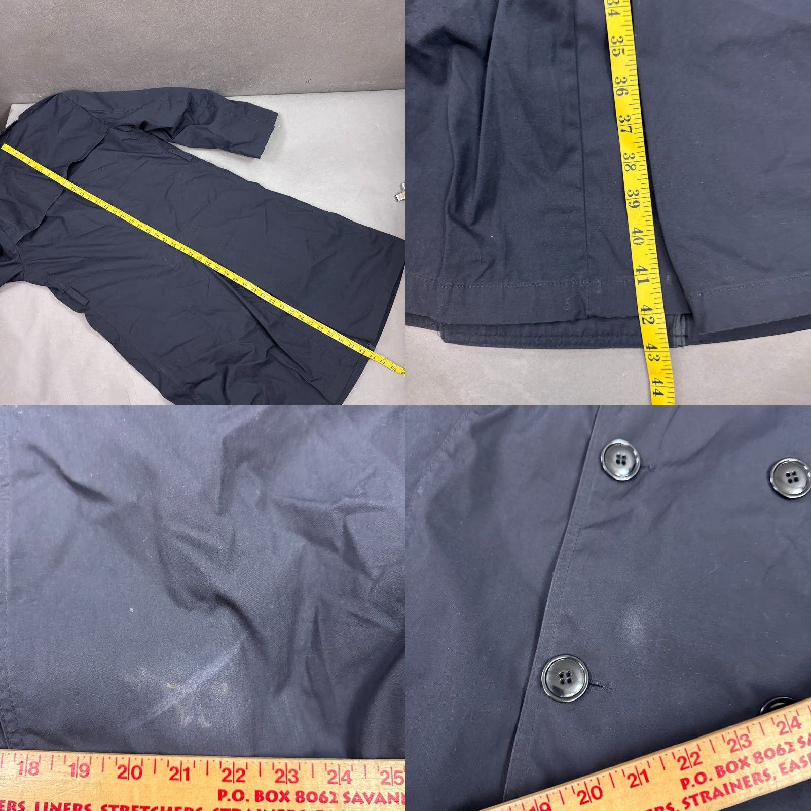 Vintage VINTAGE Centre Coat 34 Short Blue All Weather Trench Coat Jacket Mens 90s 41 in Chest Pockets Split Collar Solid Pattern Long Regular Size US 34 / EU 50 - 8 Thumbnail