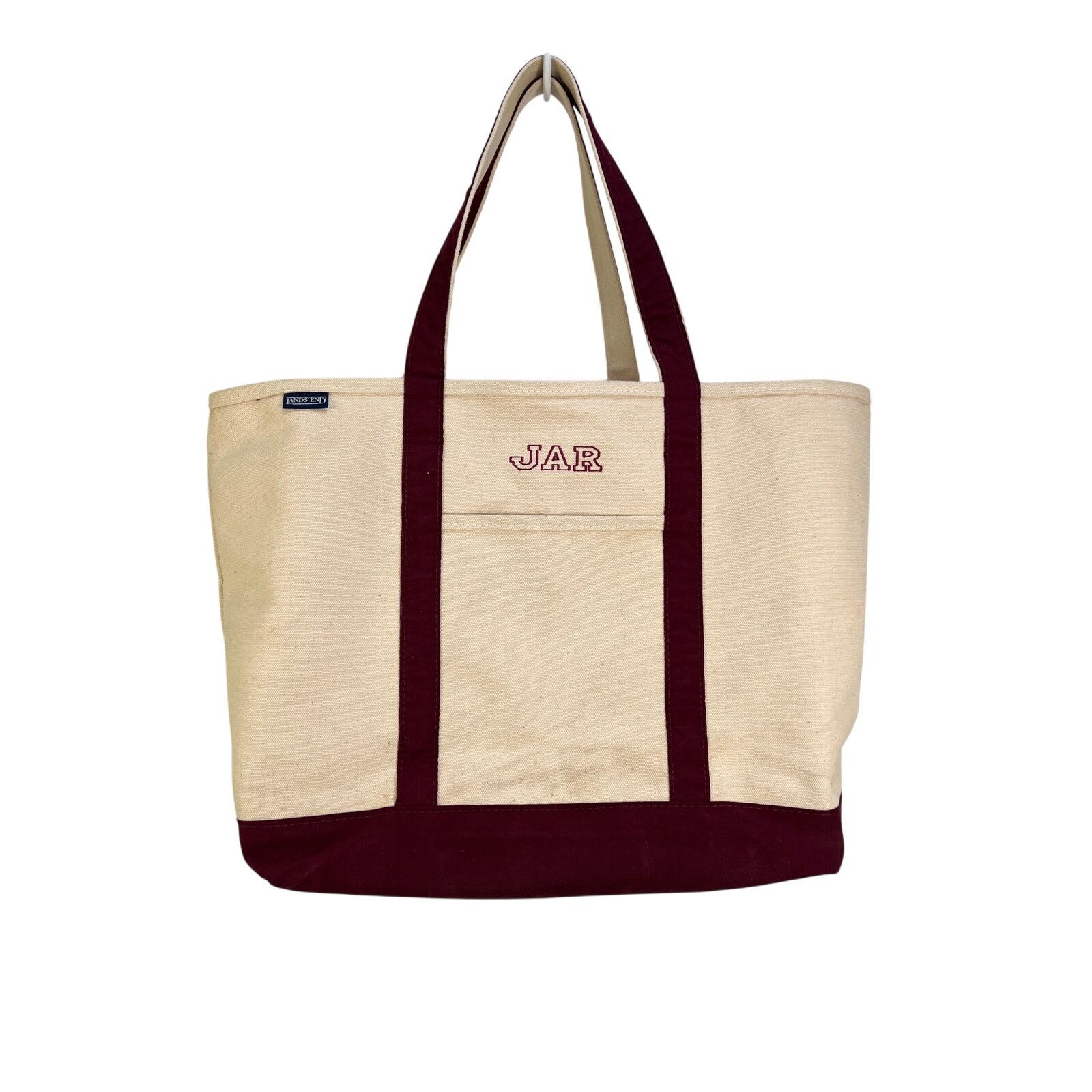 Lands' End × Vintage L.L. Bean Boat Tote Canvas Burgundy Trim Size ONE SIZE - 1 Thumbnail