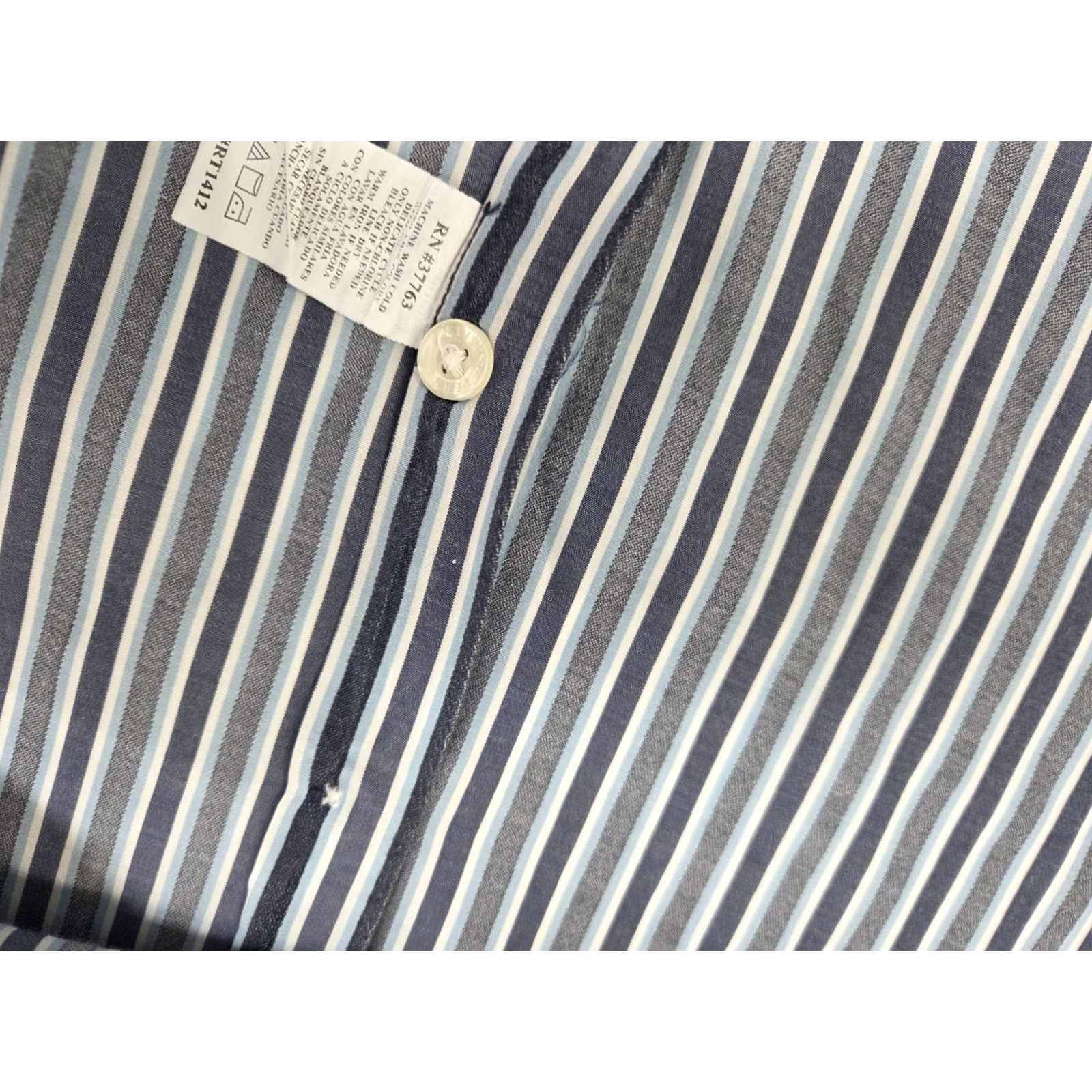 Perry Ellis Perry Ellis Mens Long Sleeve Button-Up Striped Shirt Silk Blend XL Blue/Grey Button-Up, Collared, Regular Fit, All Seasons, Designer, Casual/Formal Size US XL / EU 56 / 4 - 7 Thumbnail