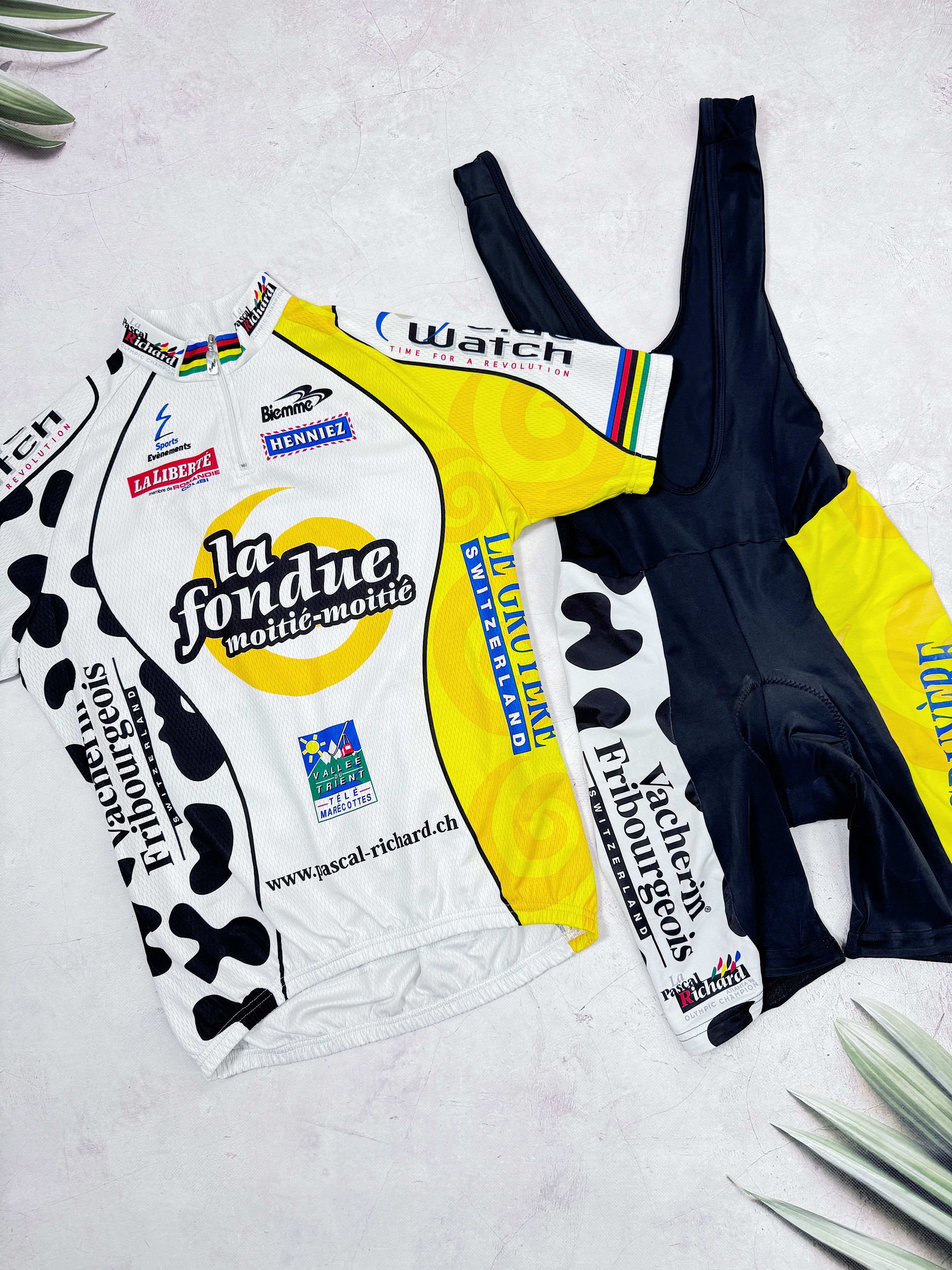 Other Vintage Biemme Cycling Jersey & Bib Shorts Henniez La Fondue Size US XL / EU 56 / 4 - 7 Thumbnail